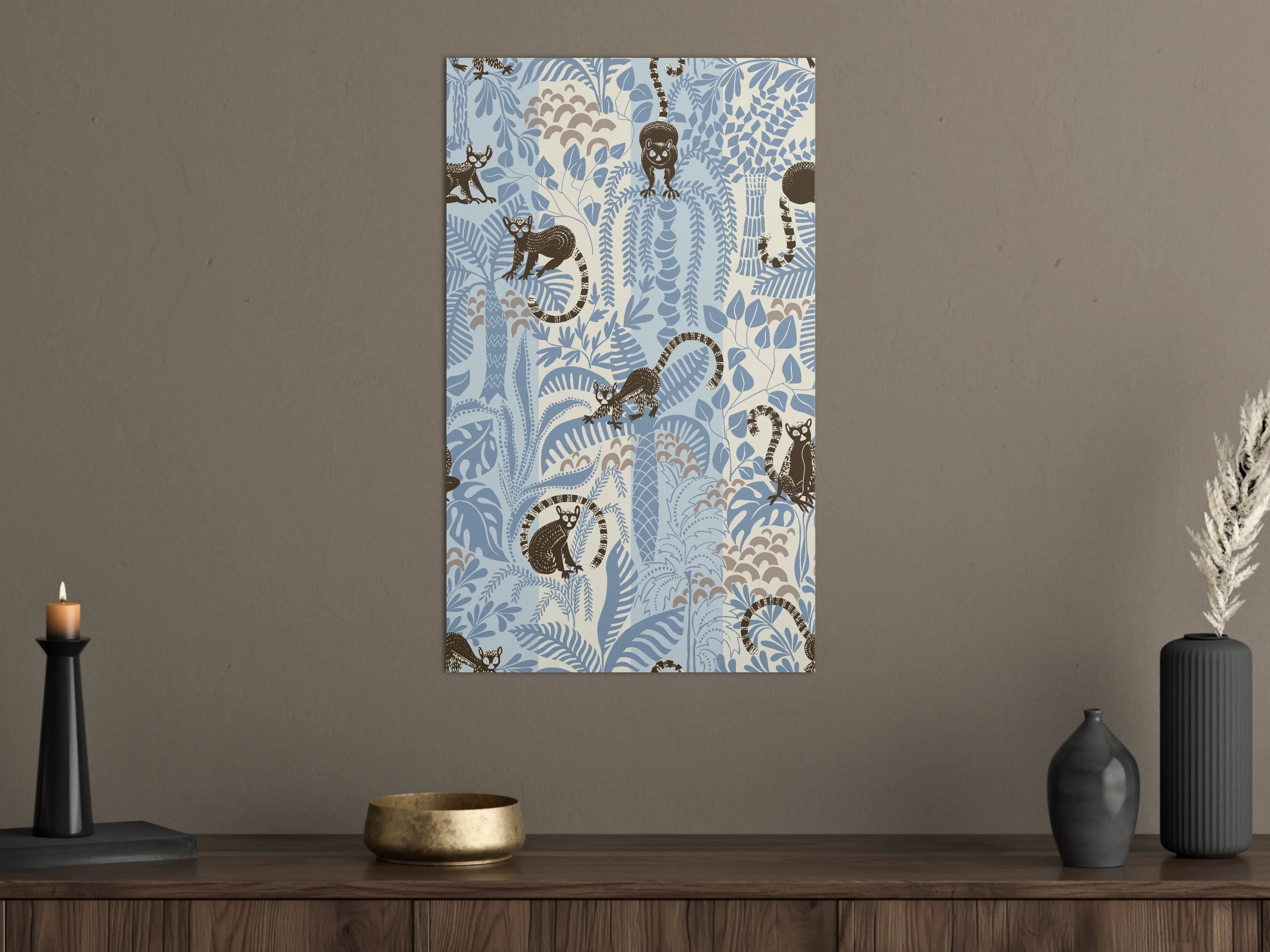 Große Wandbilder - Blau-weiße Dschungel-Illustration mit Affen