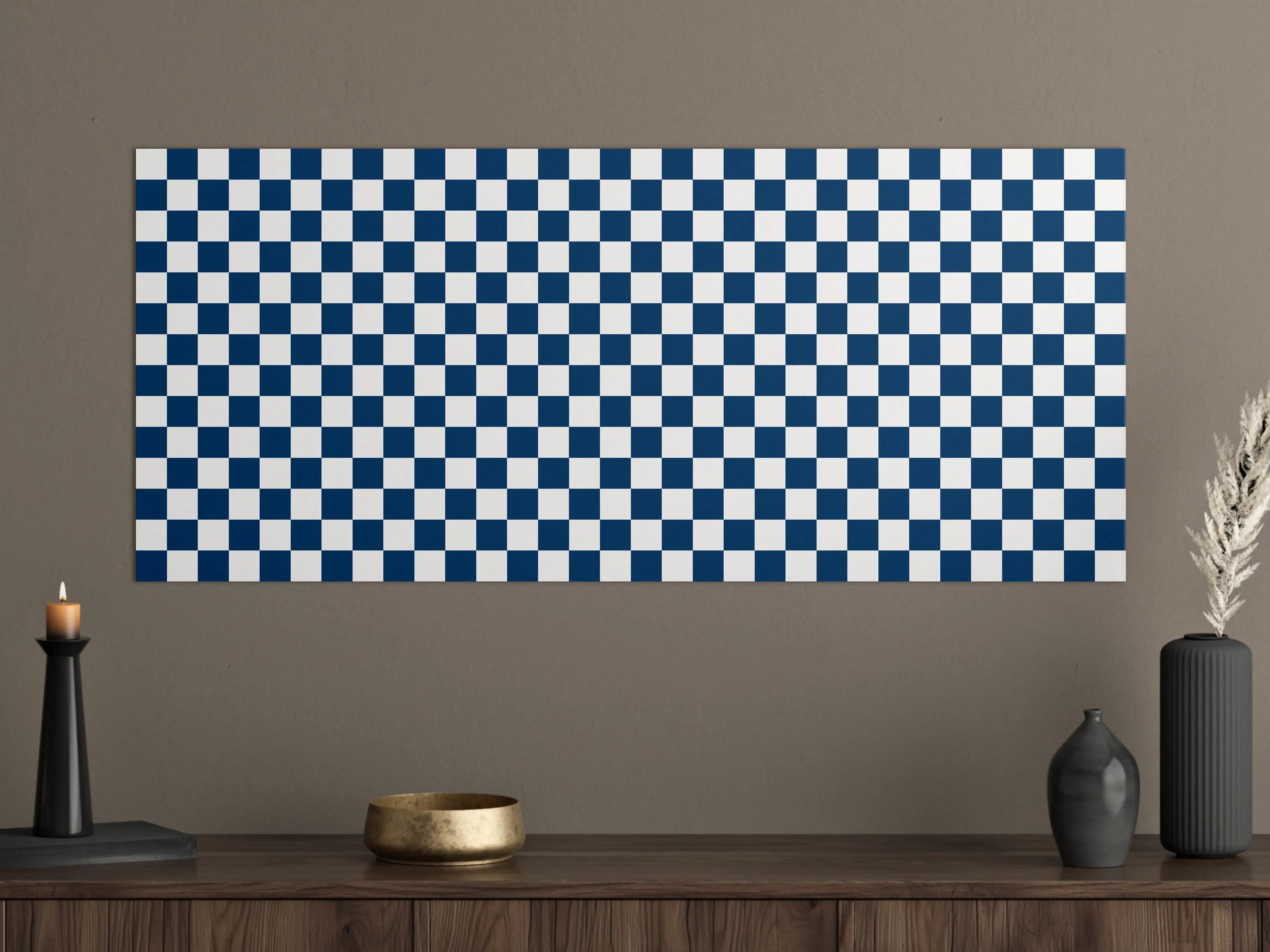 Große Wandbilder - Blau-weiße Karomuster Wandbild