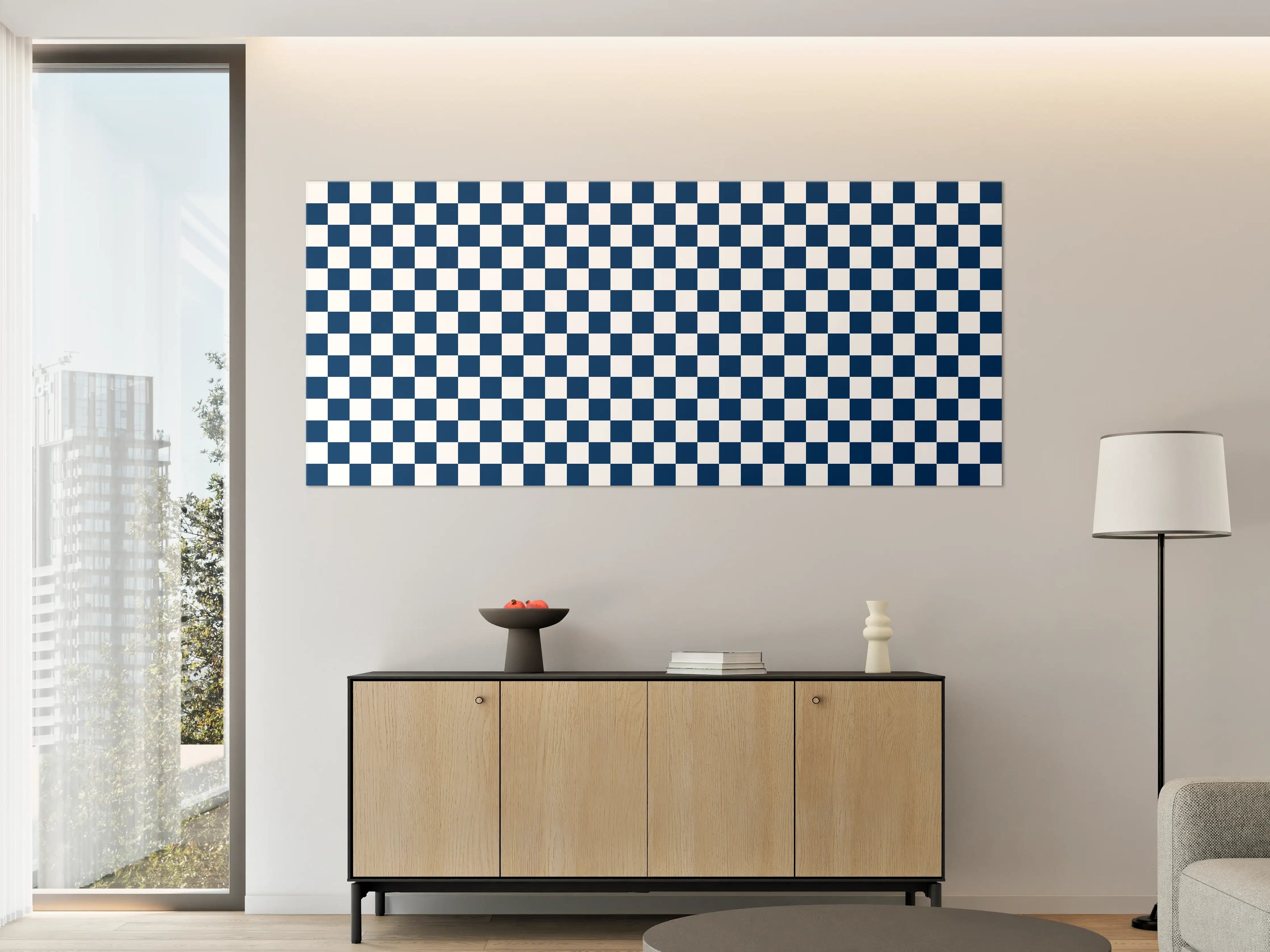 Große Wandbilder - Blau-weiße Karomuster Wandbild