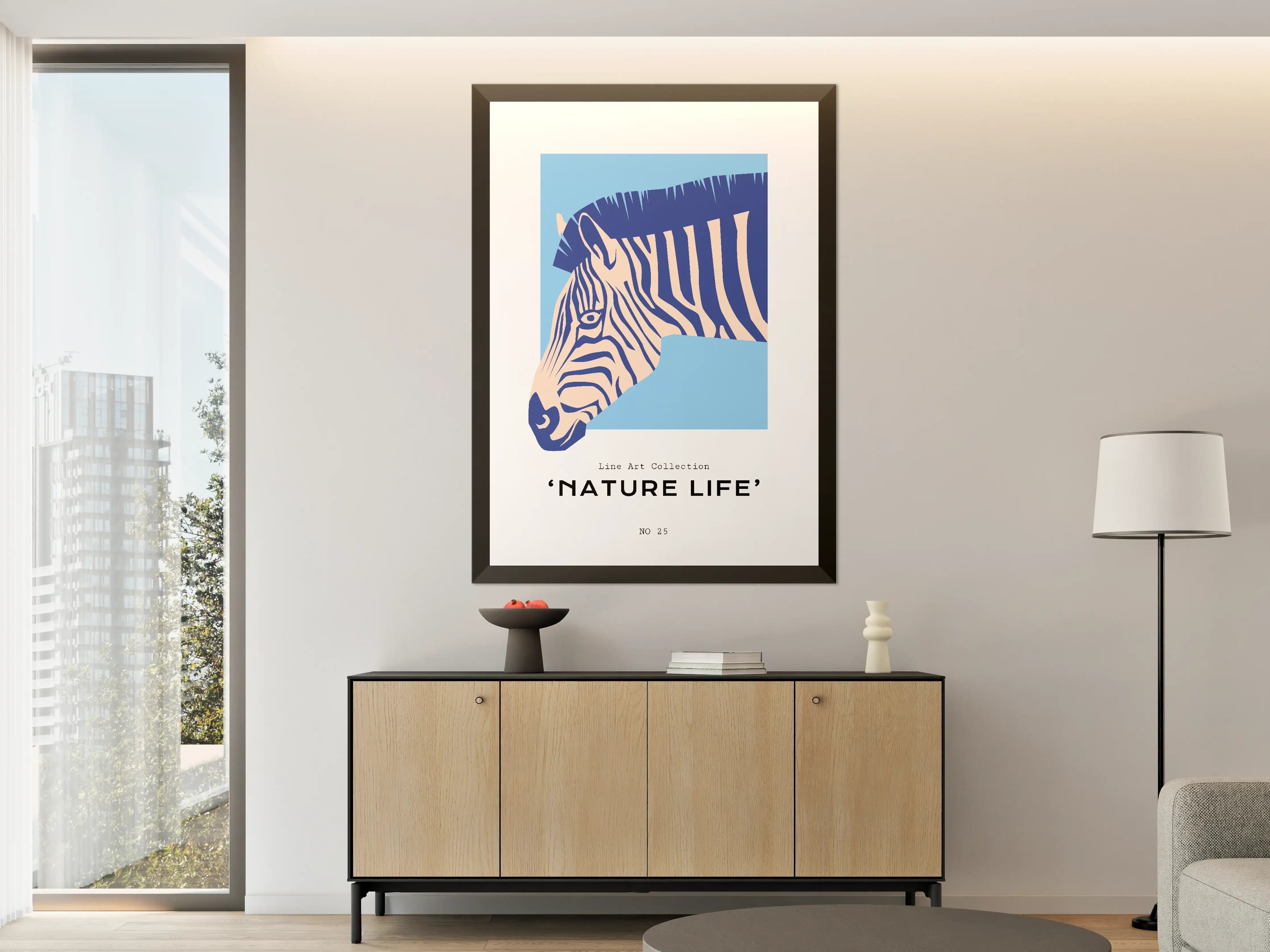 Große Wandbilder - Blau-weiße Zebra-Illustration