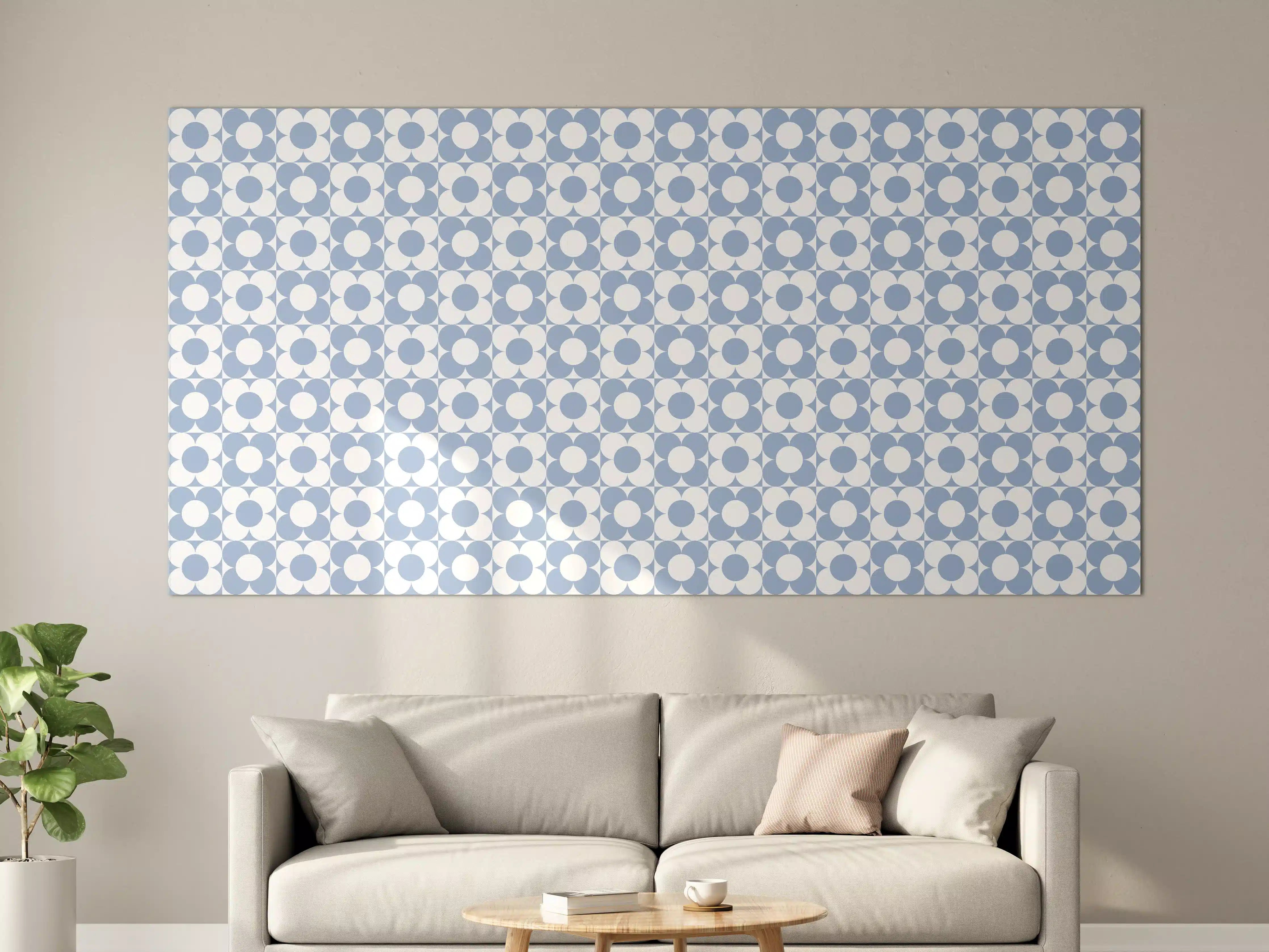 Große Wandbilder - Blau-weiße geometrische Mustertapete