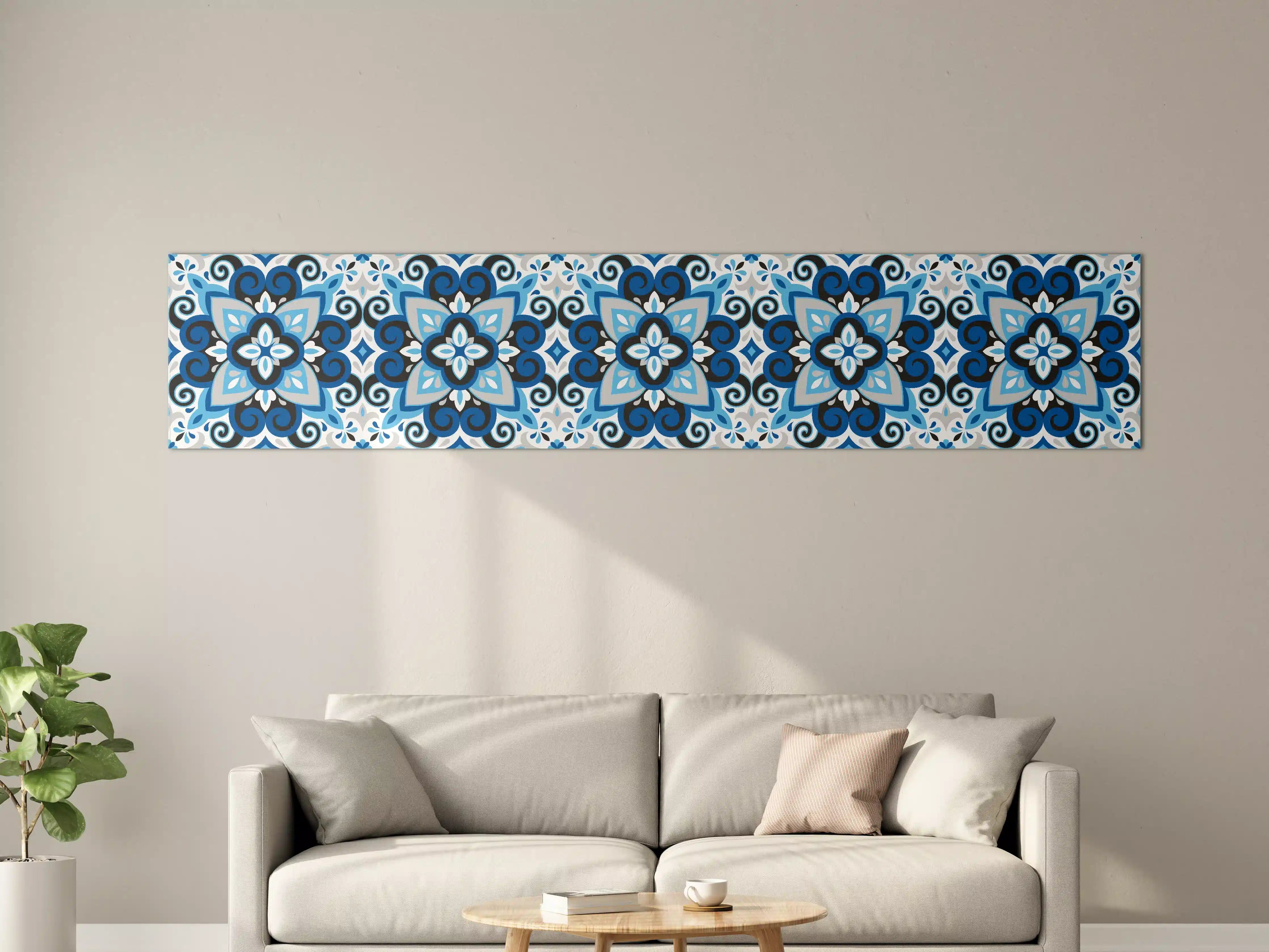 Große Wandbilder - Blau-weißes Musterdesign mit subtilen Grautönen