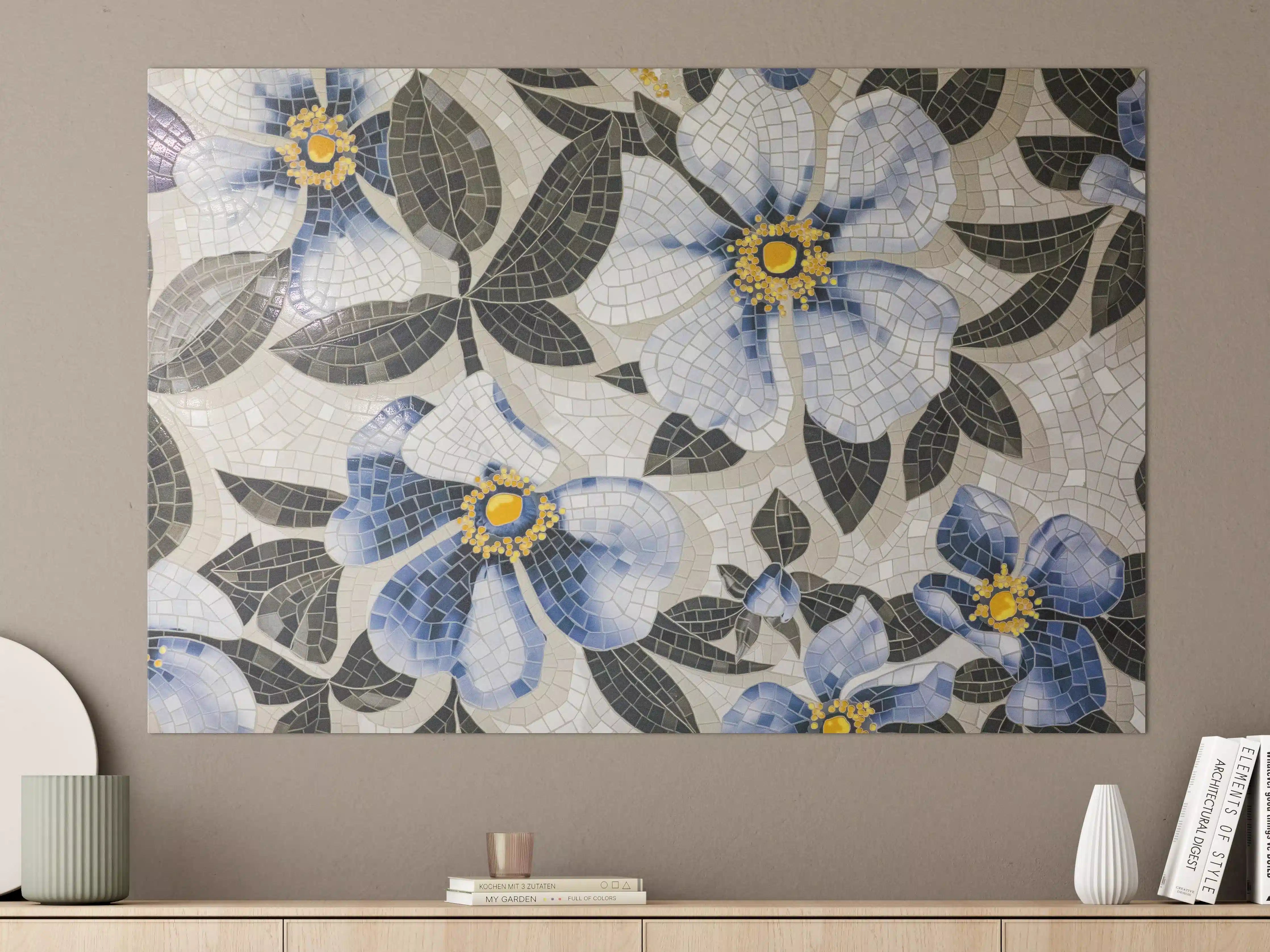 Große Wandbilder - Blaue Blumen Mosaikfliesen