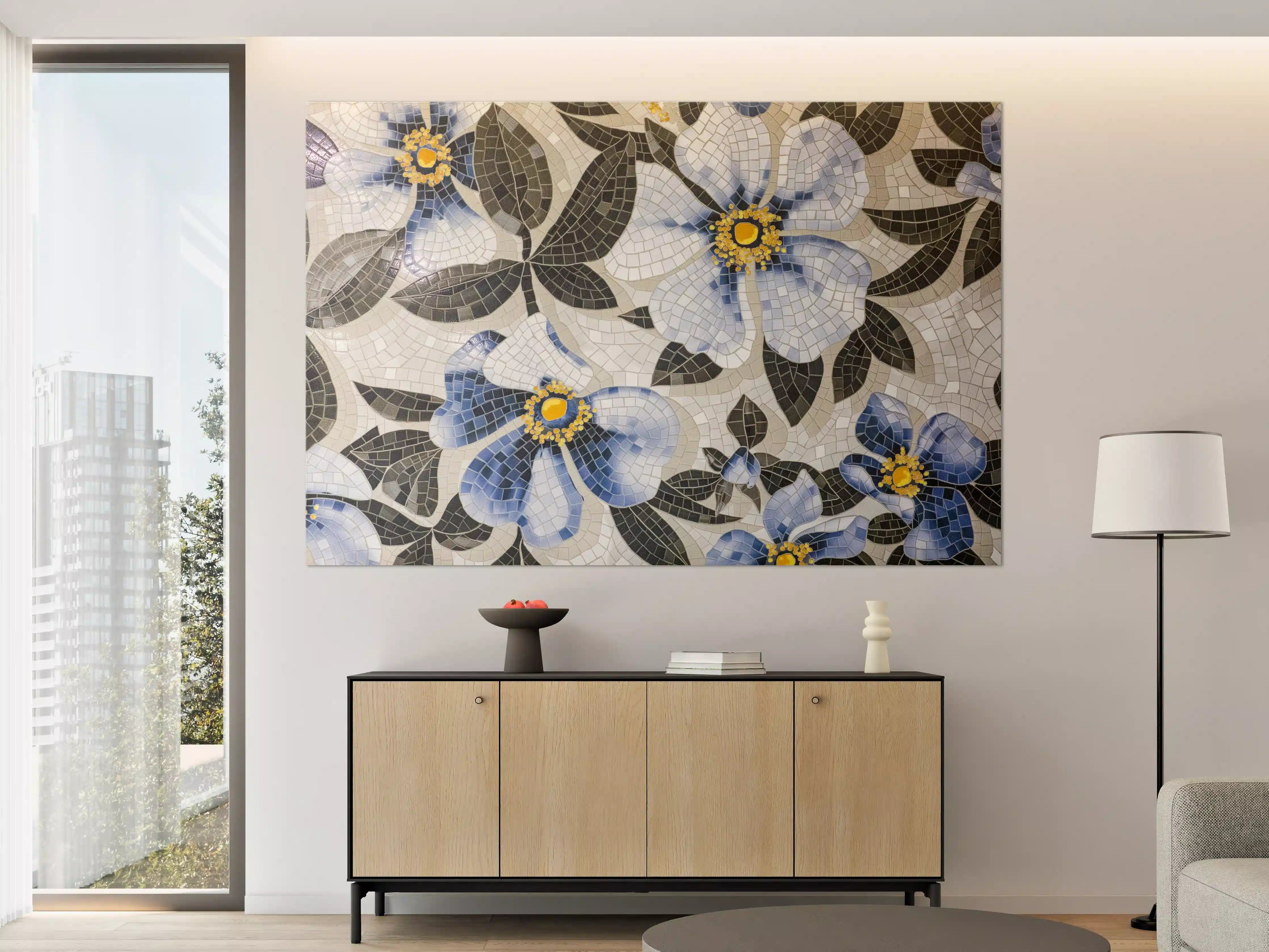 Große Wandbilder - Blaue Blumen Mosaikfliesen
