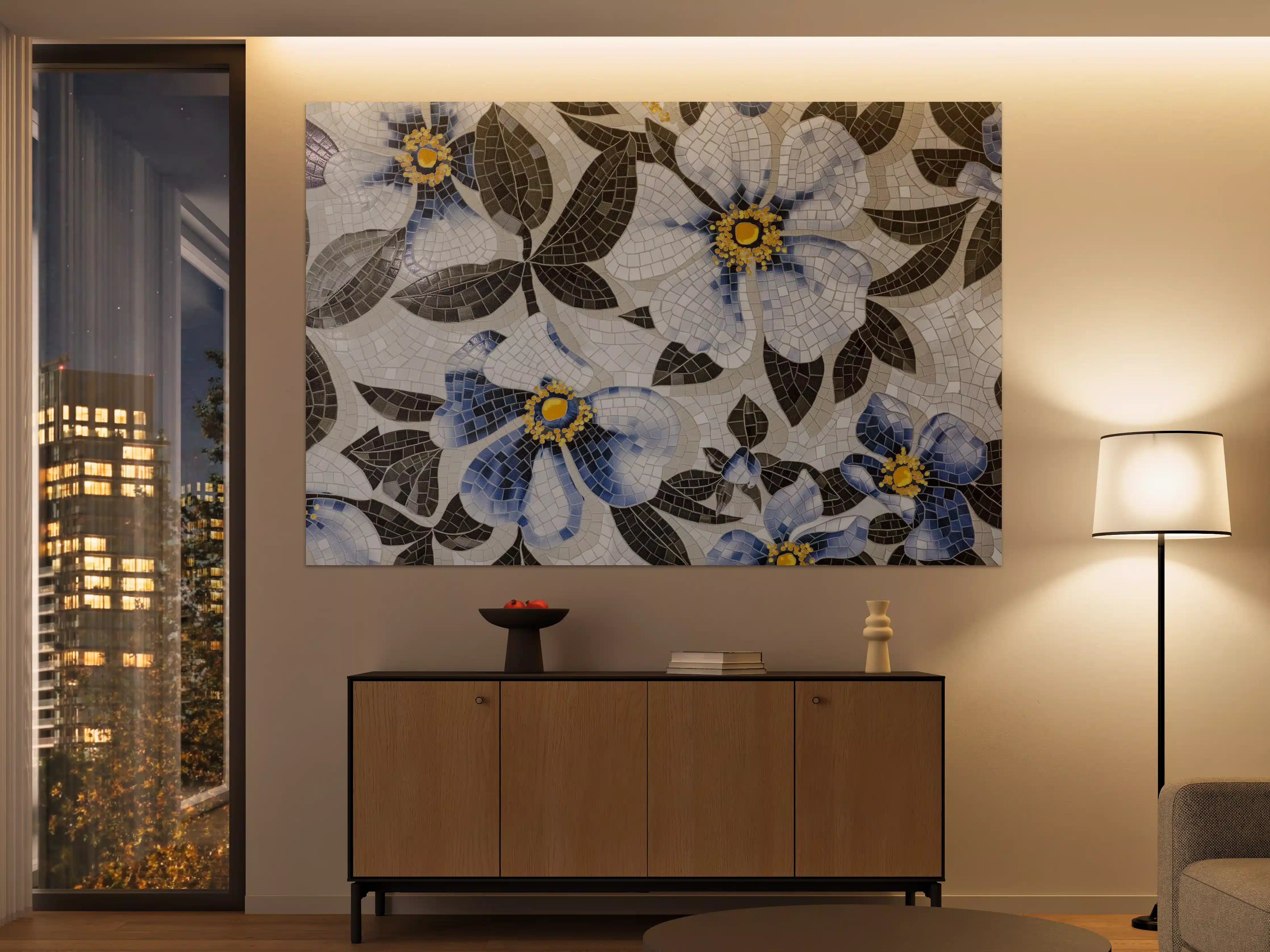 Große Wandbilder - Blaue Blumen Mosaikfliesen
