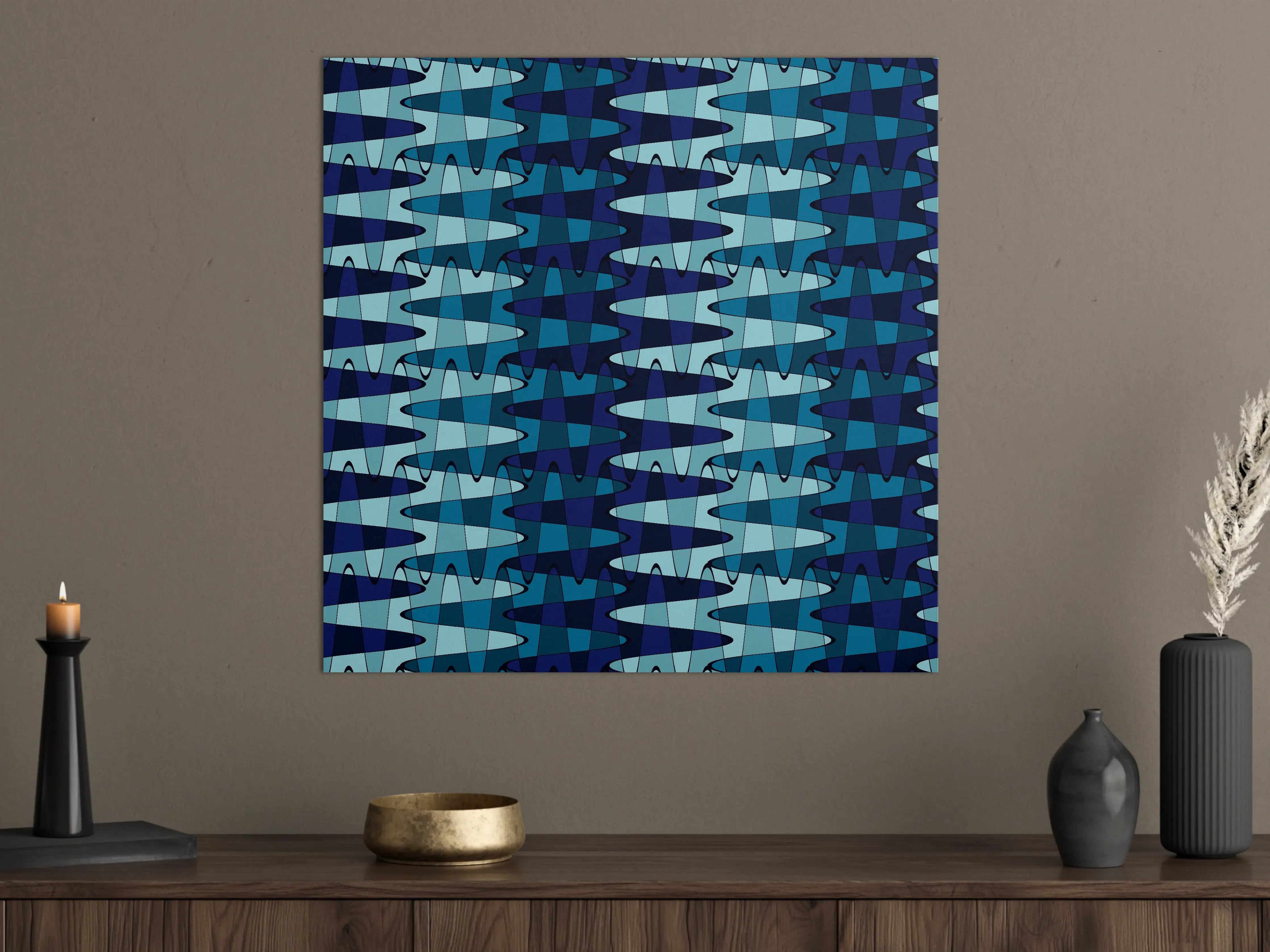 Große Wandbilder - Blaue Geo-Pattern Wandbild