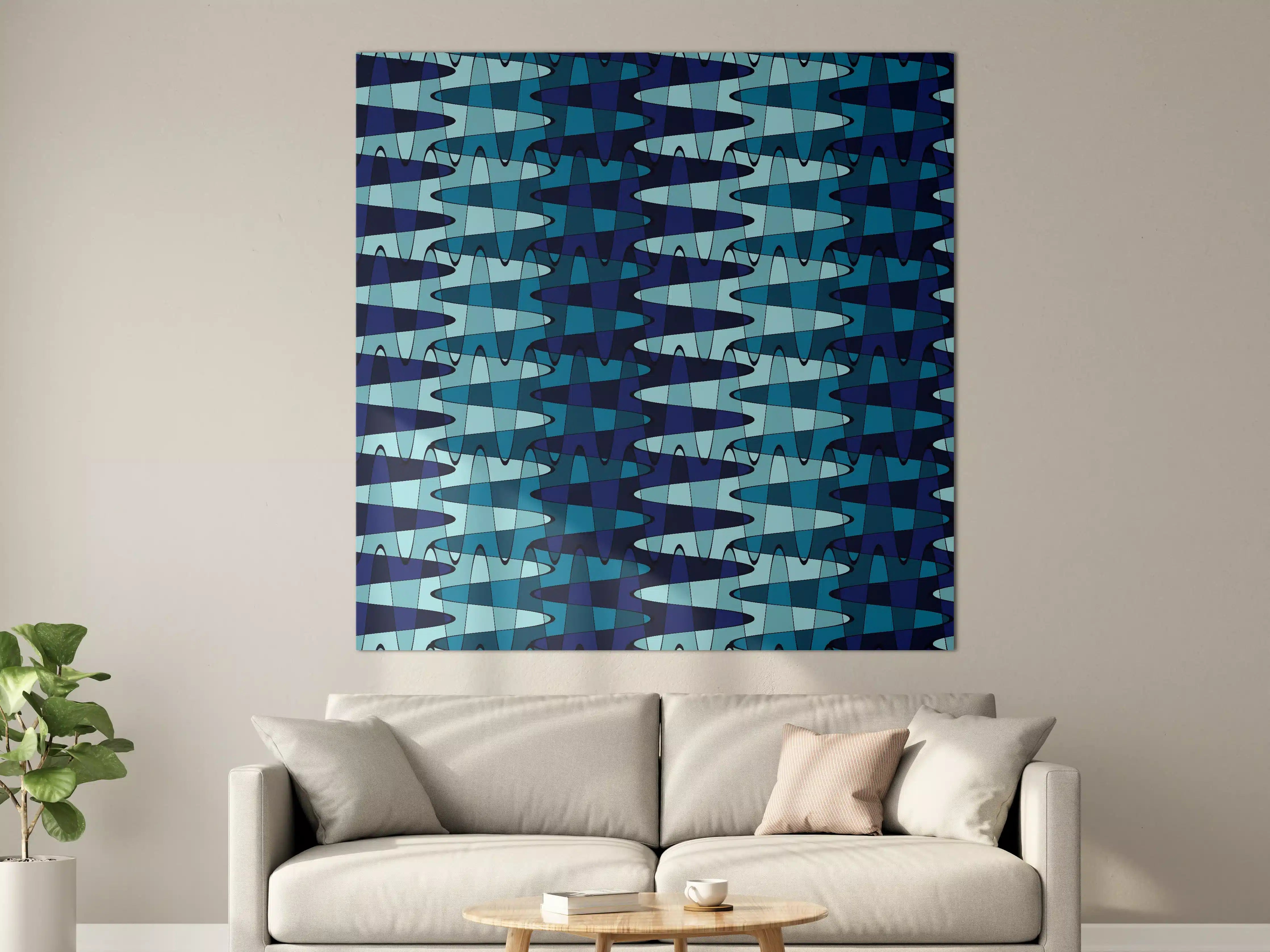 Große Wandbilder - Blaue Geo-Pattern Wandbild