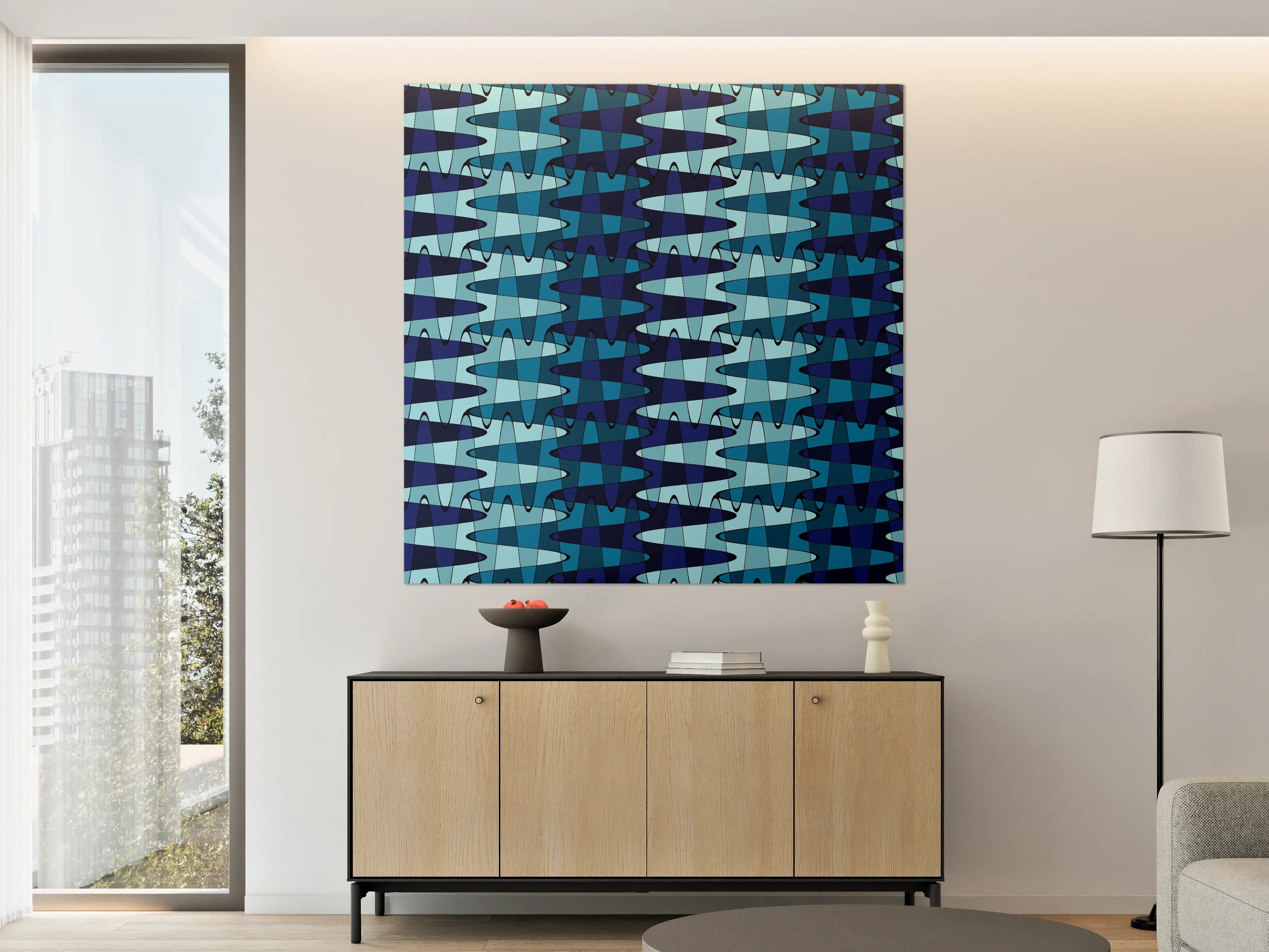 Große Wandbilder - Blaue Geo-Pattern Wandbild