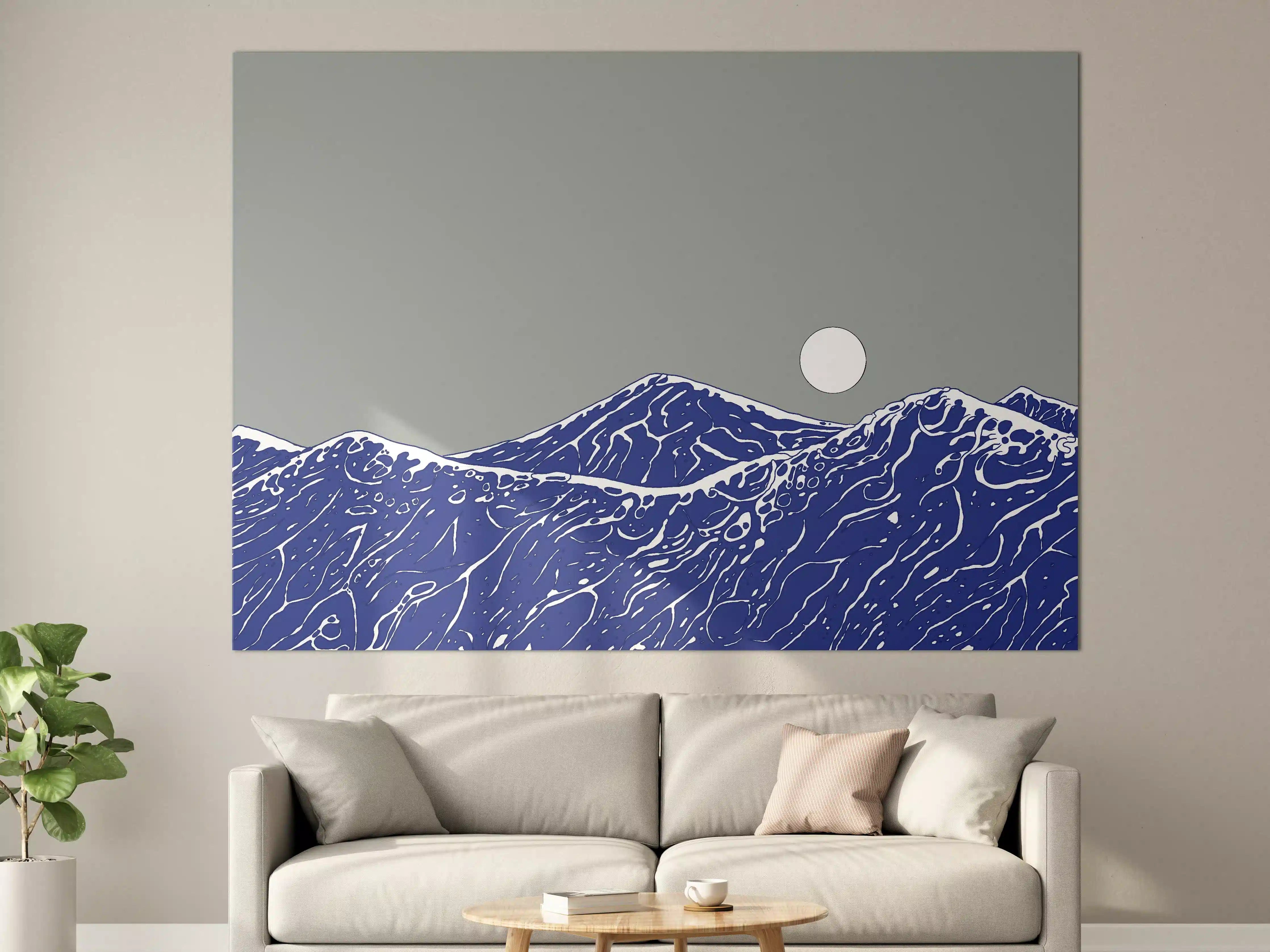 Große Wandbilder - Blaue Meereswellen bei Vollmond