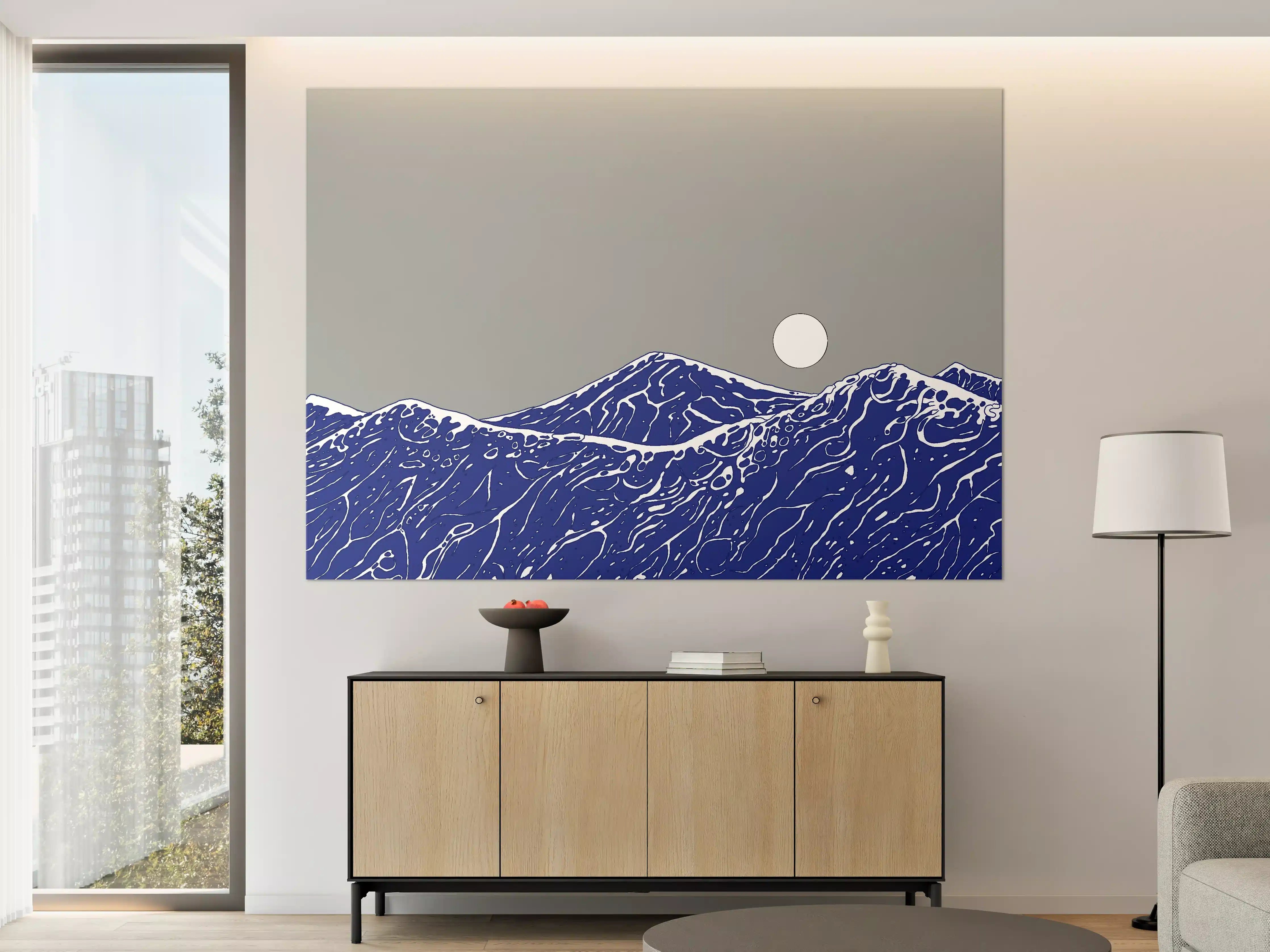 Große Wandbilder - Blaue Meereswellen bei Vollmond
