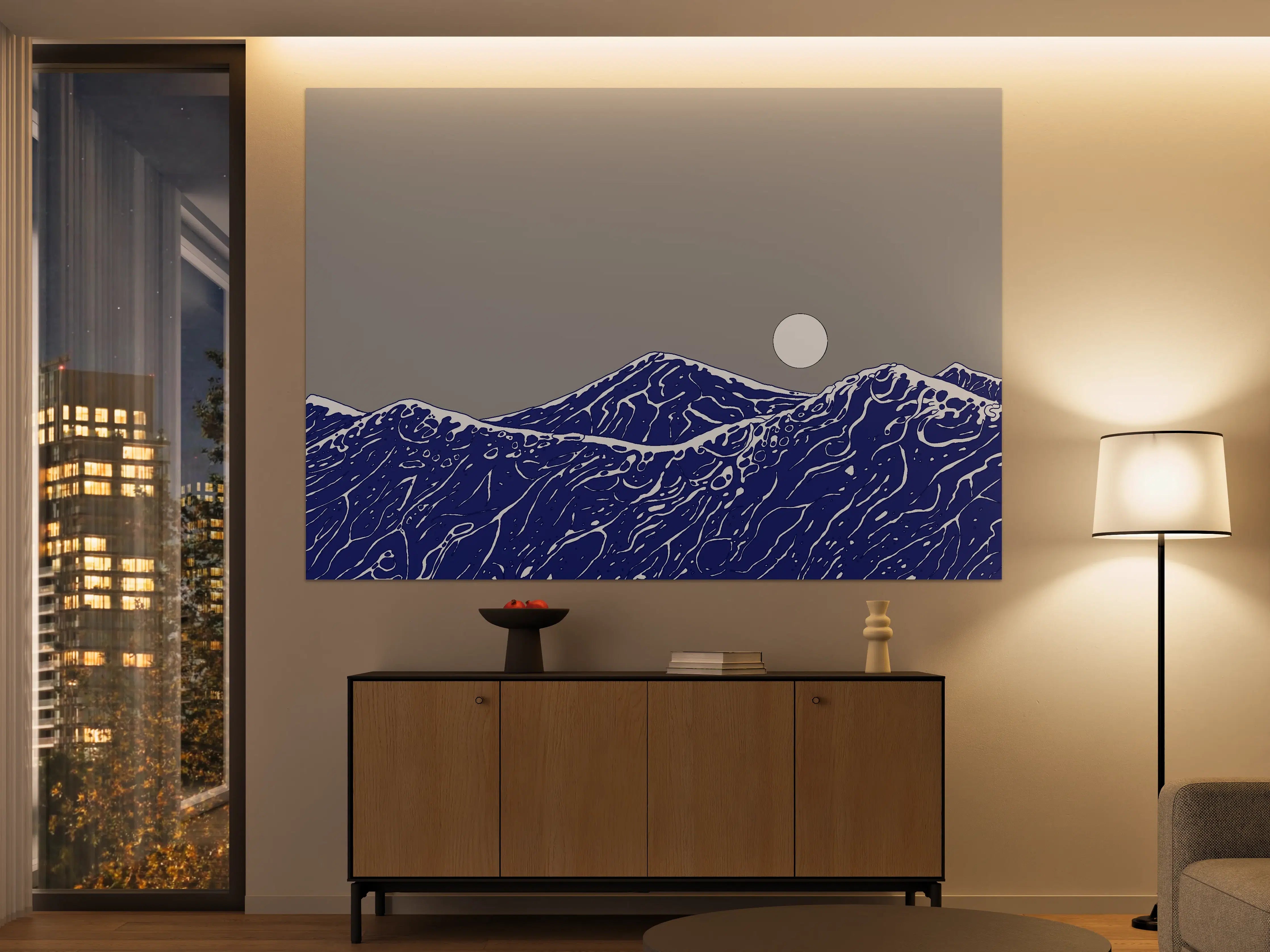 Große Wandbilder - Blaue Meereswellen bei Vollmond