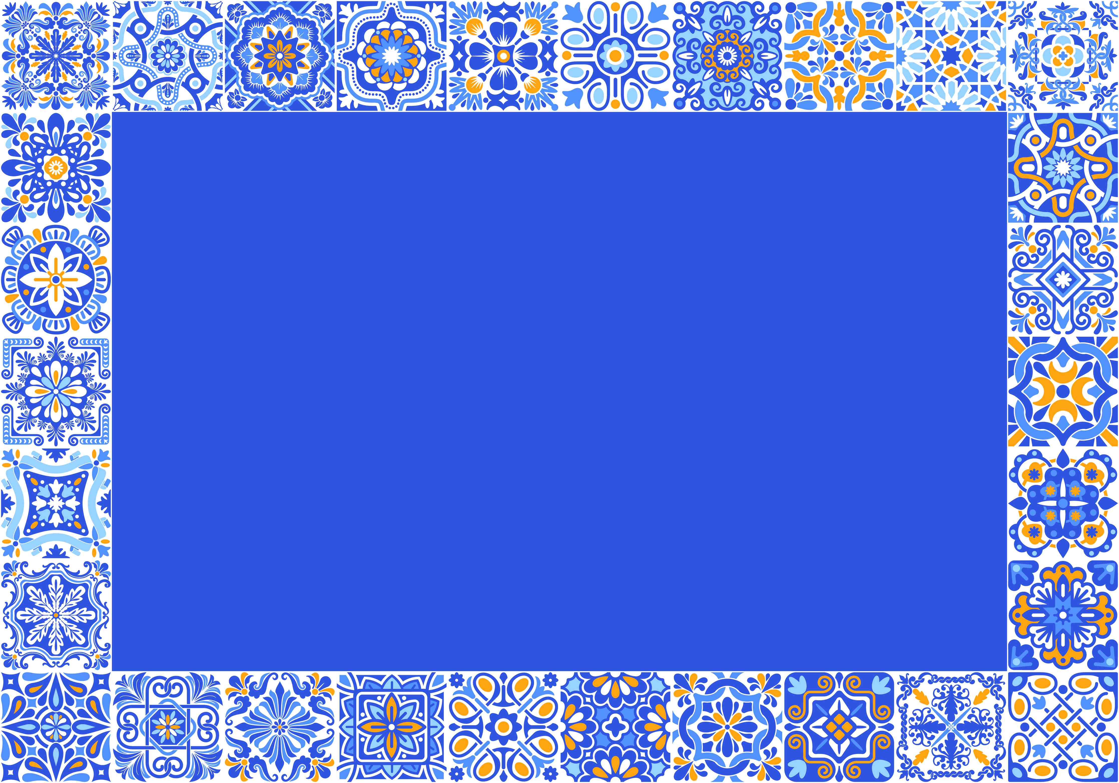 Große Wandbilder-Blaue Mosaikfliesen mit Blumenmuster