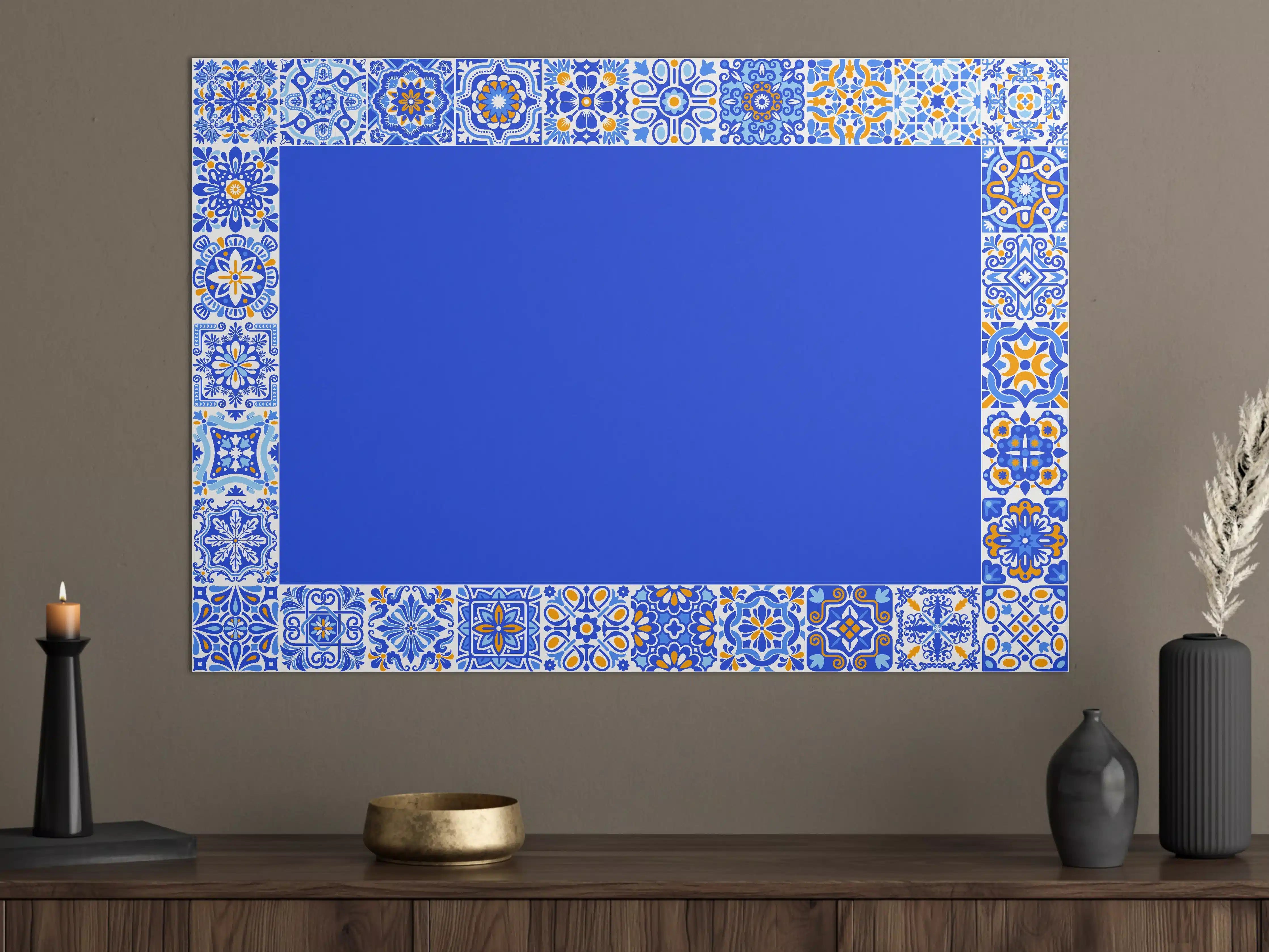 Große Wandbilder - Blaue Mosaikfliesen mit Blumenmuster