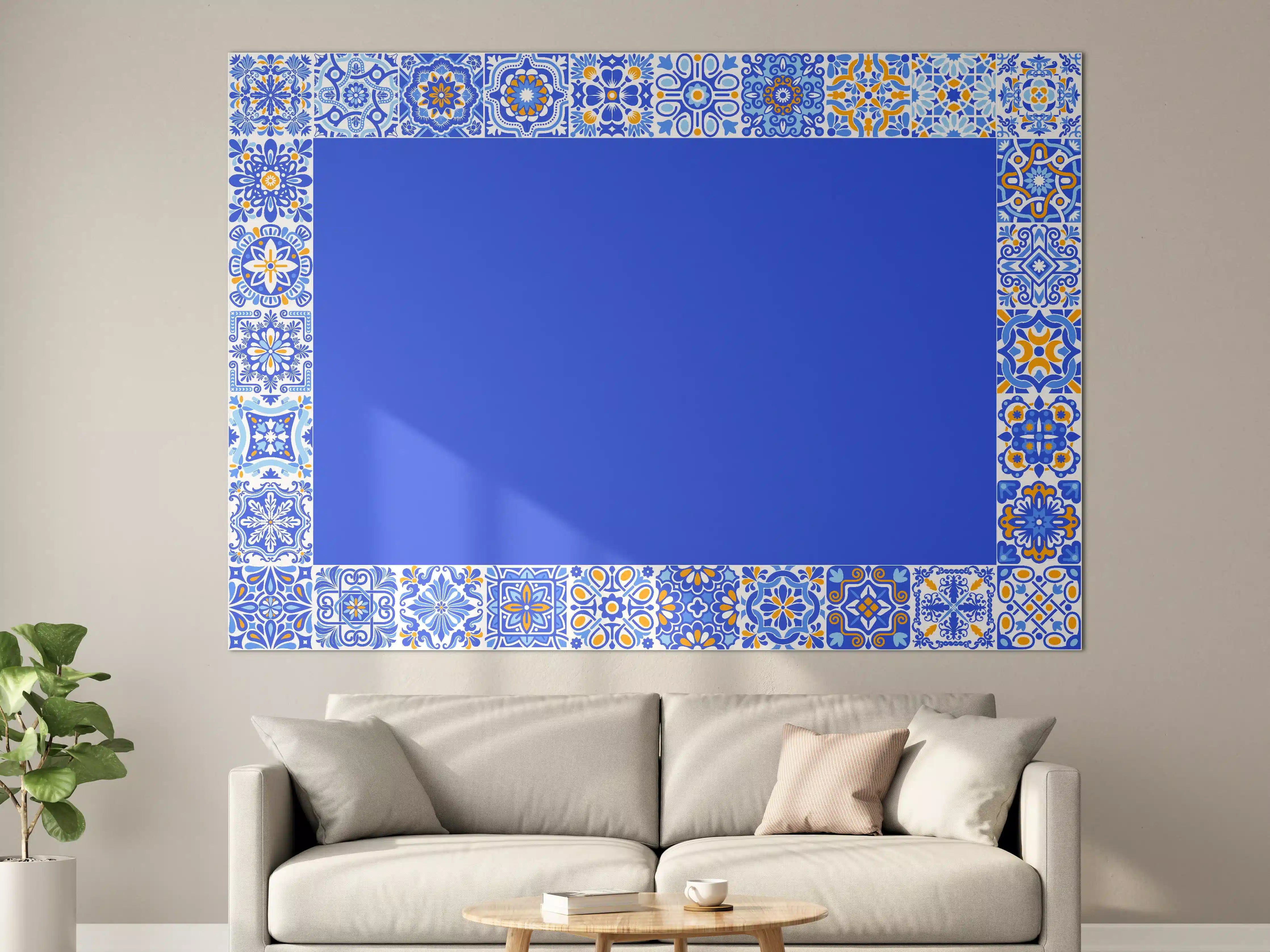 Große Wandbilder - Blaue Mosaikfliesen mit Blumenmuster
