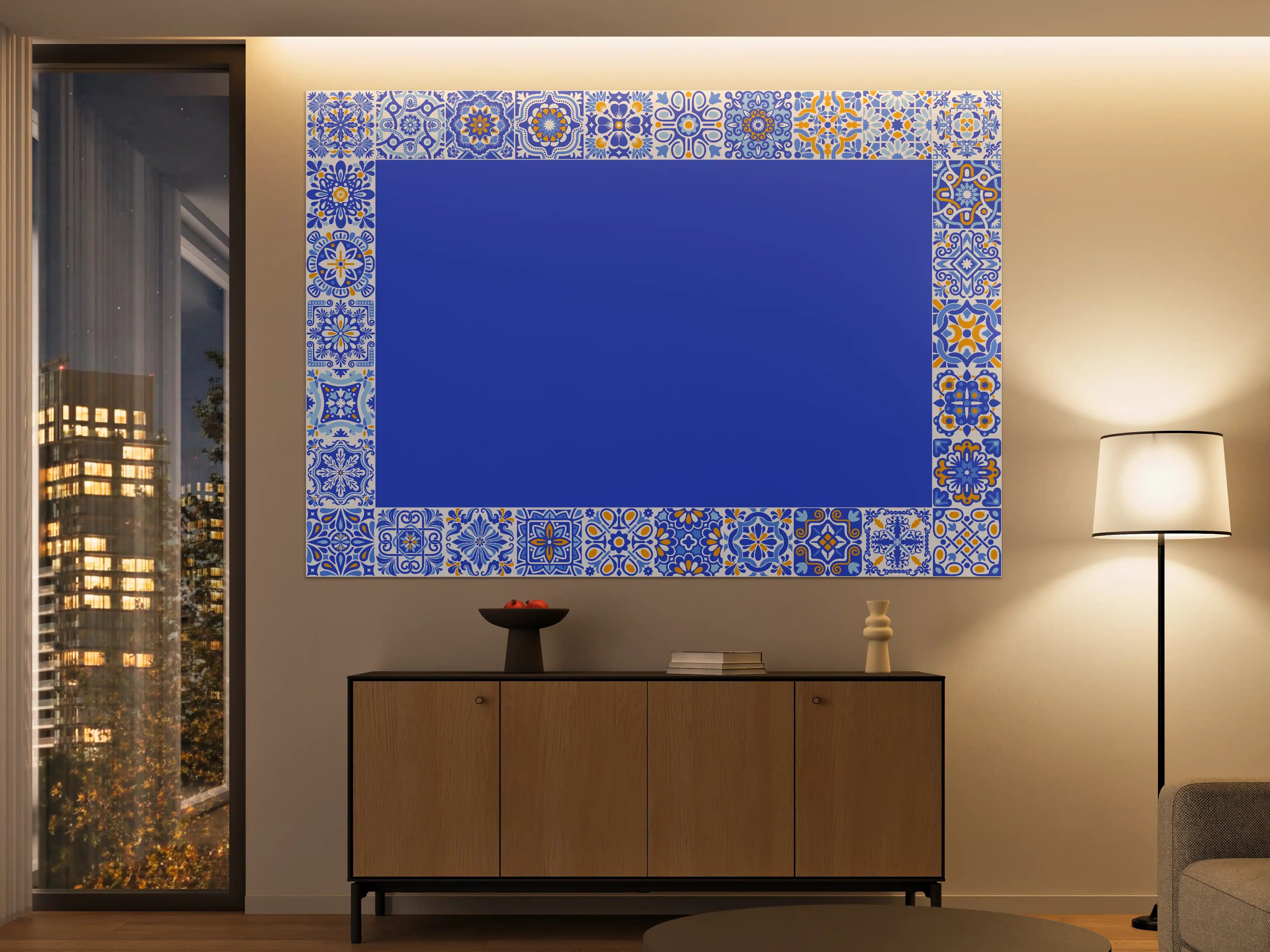 Große Wandbilder - Blaue Mosaikfliesen mit Blumenmuster
