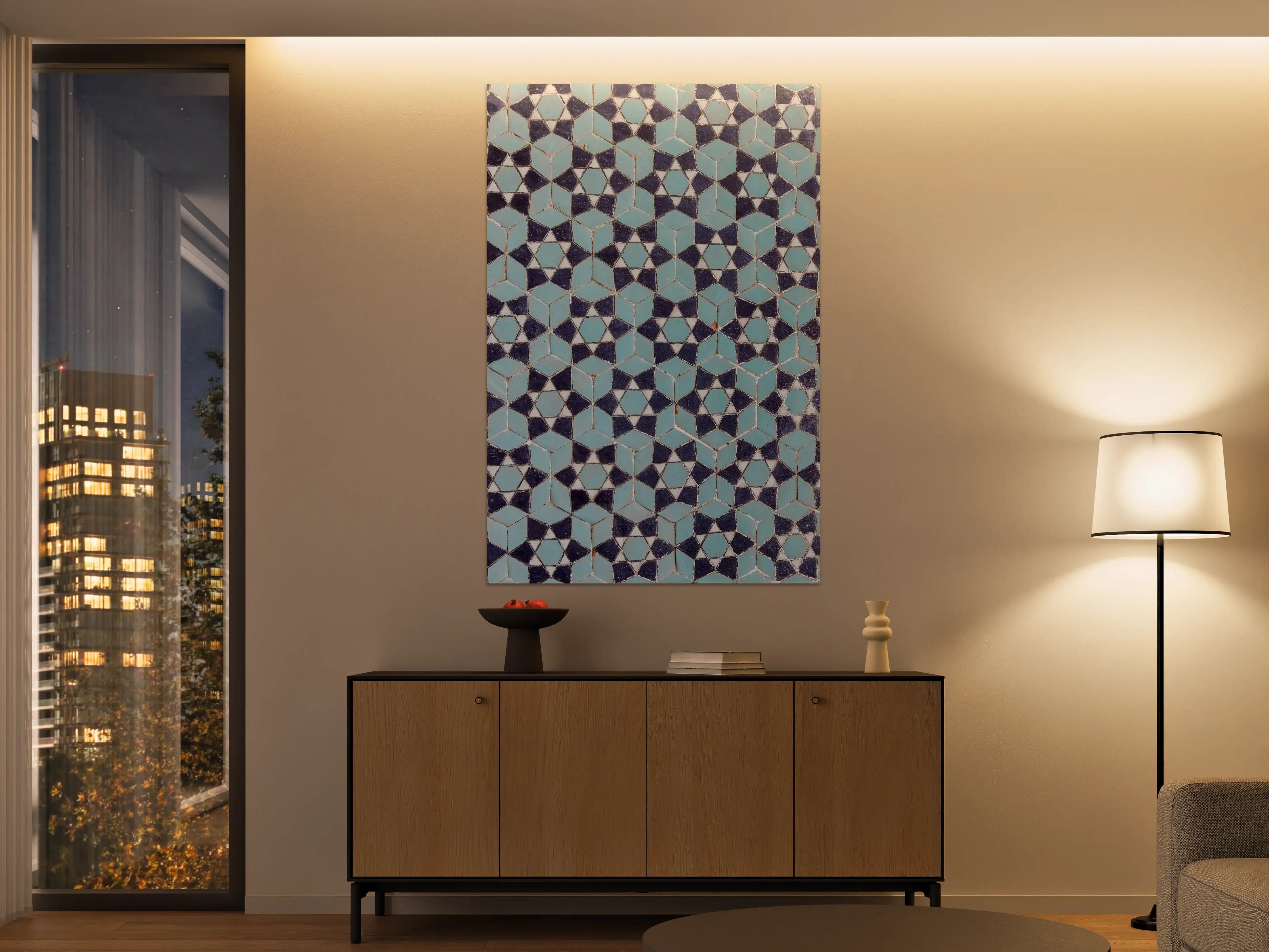 Große Wandbilder - Blaue Mosaikfliesen mit geometrischem Muster