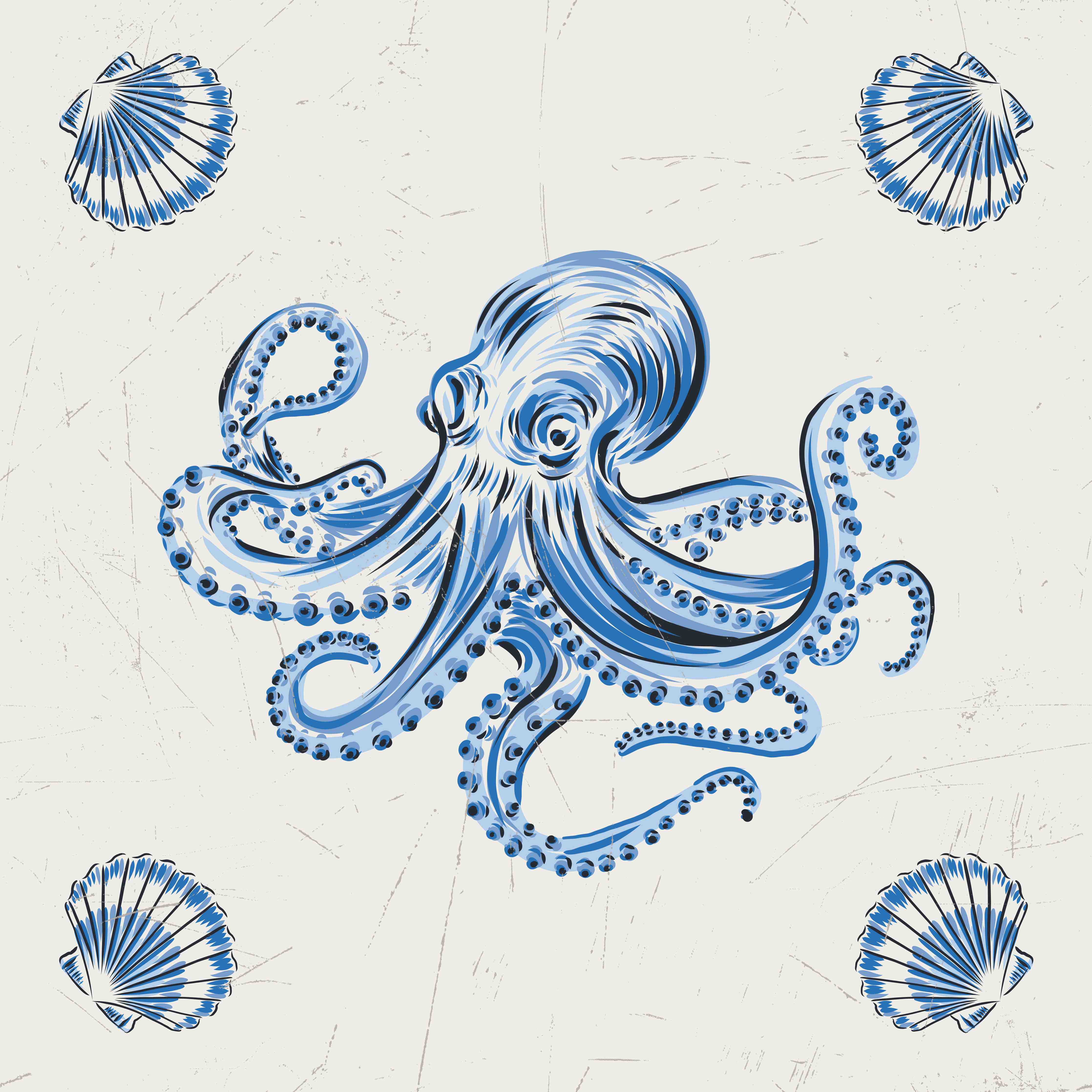 Große Wandbilder-Blaue Oktopus-Dekoration mit Muscheln