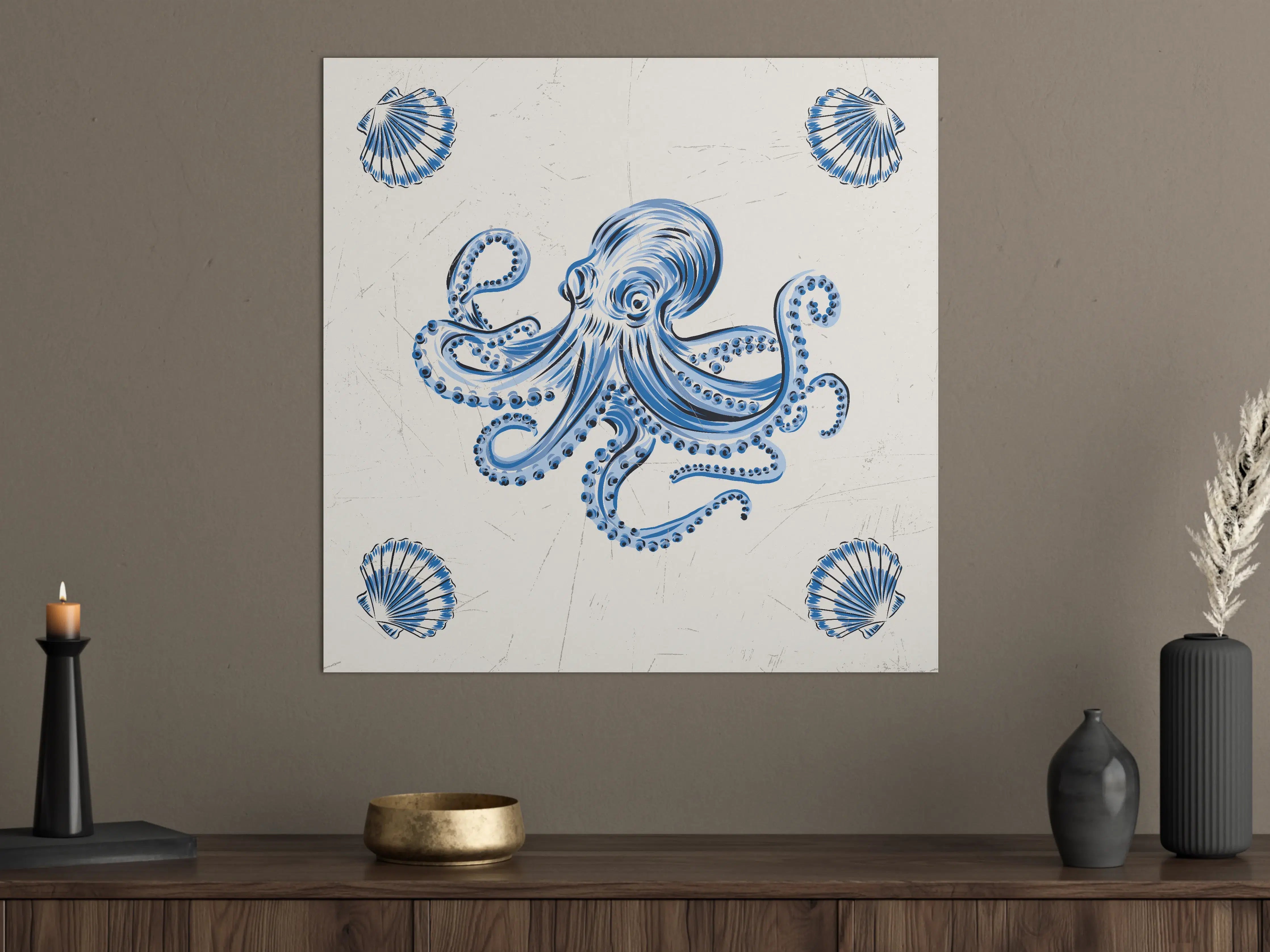Große Wandbilder - Blaue Oktopus-Dekoration mit Muscheln