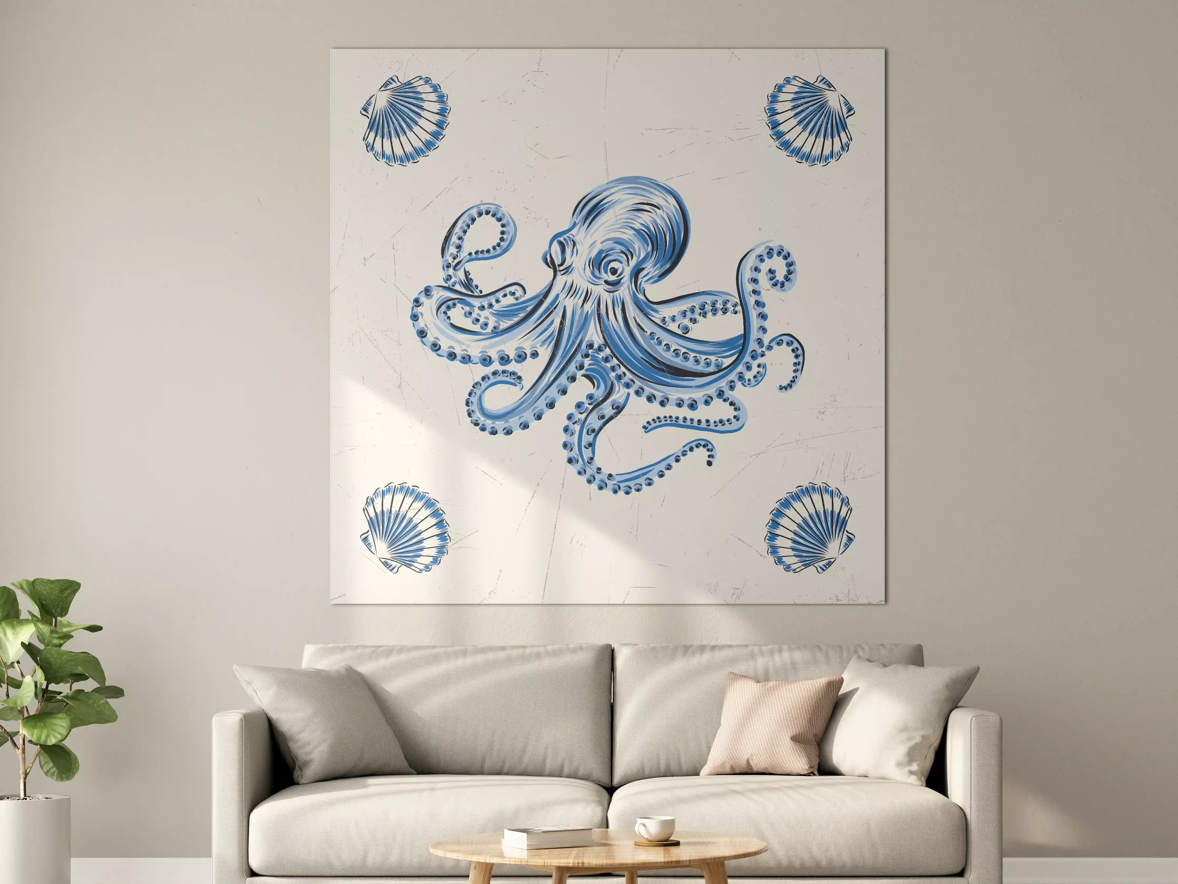 Große Wandbilder - Blaue Oktopus-Dekoration mit Muscheln
