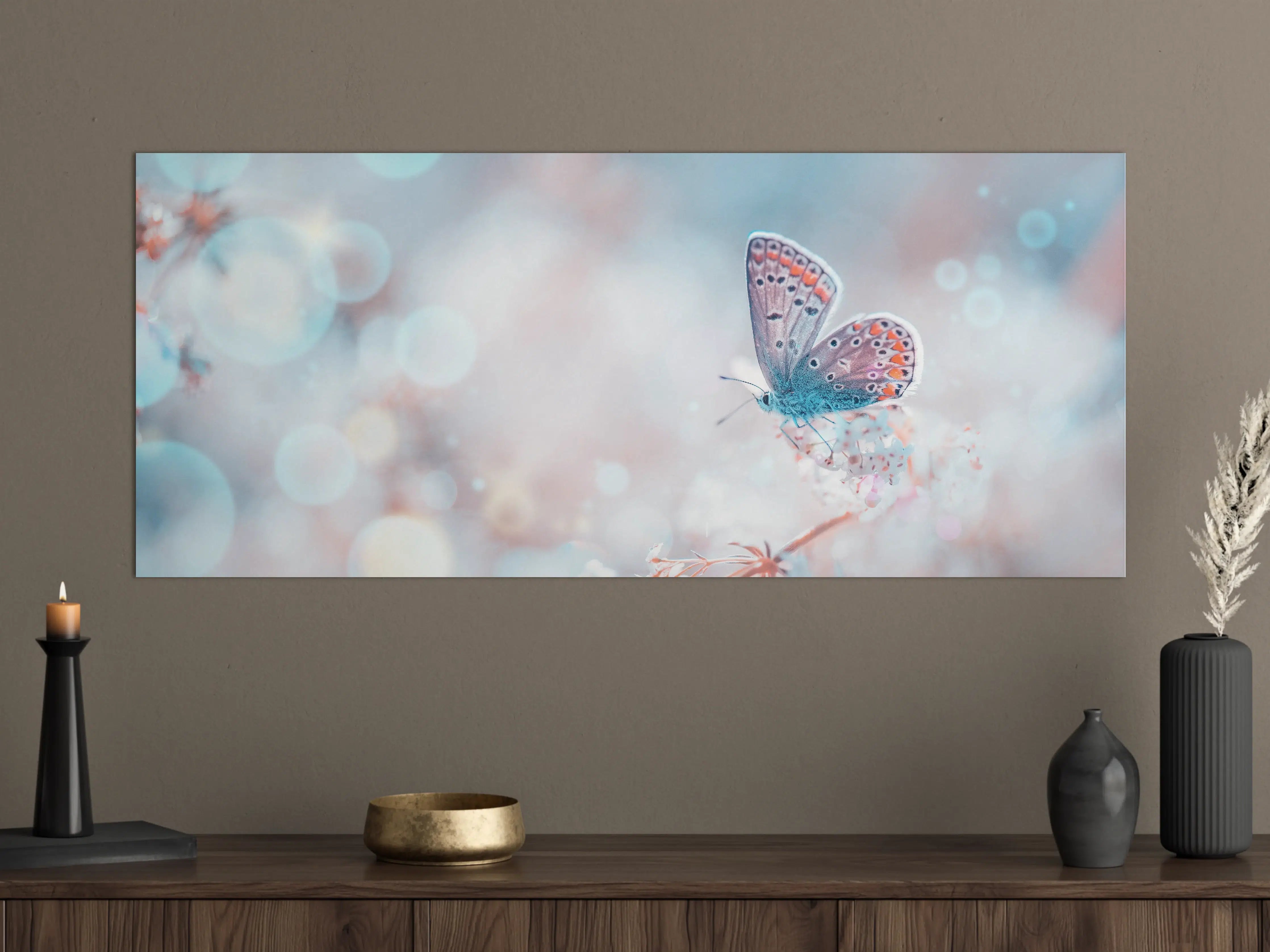 Große Wandbilder - Blaue Schmetterlinge im sanften Bokeh-Hintergrund