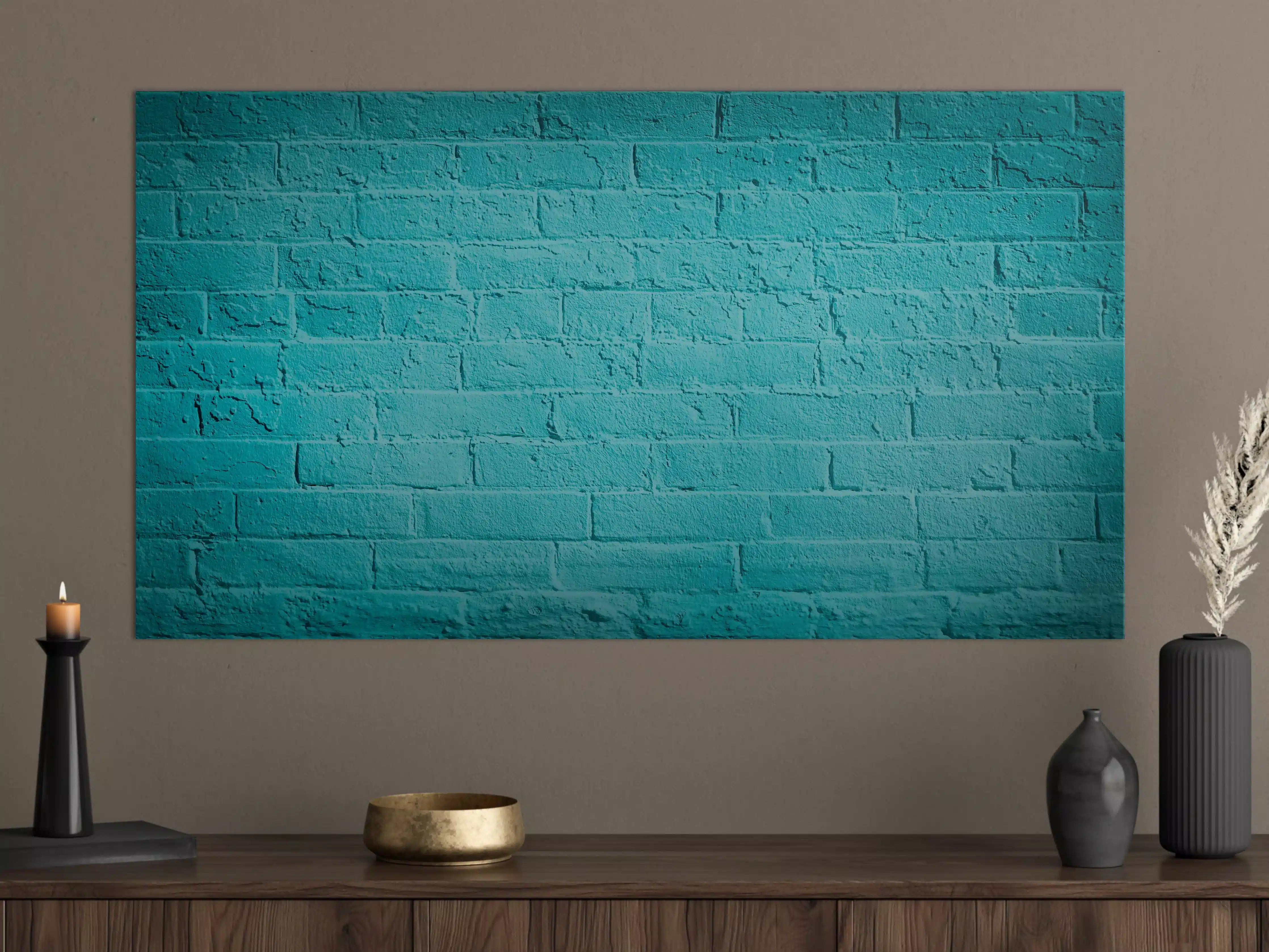 Große Wandbilder - Blaue Wand mit Brick-Optik