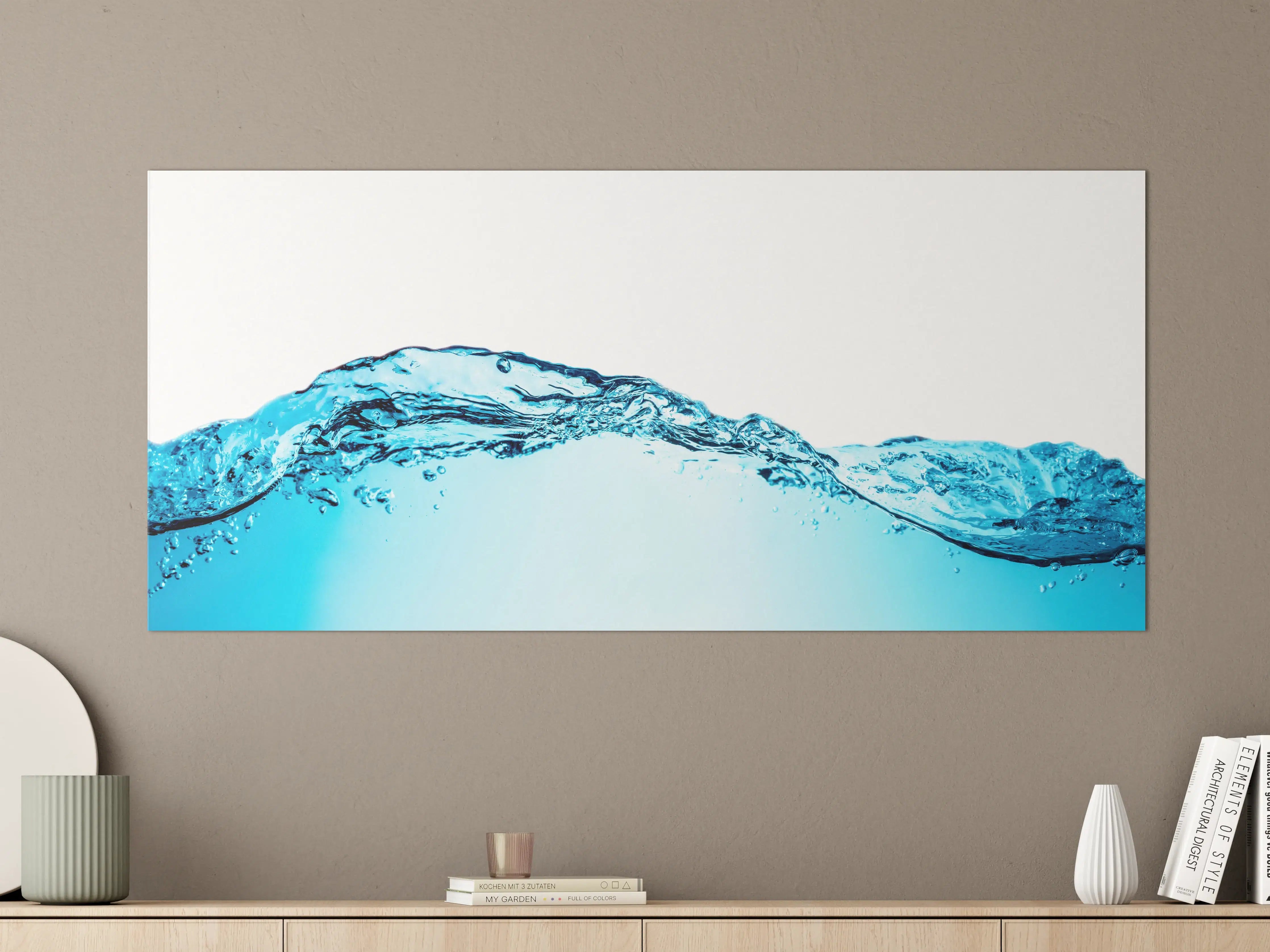 Große Wandbilder - Blaue Wasserwelle mit Bläschen