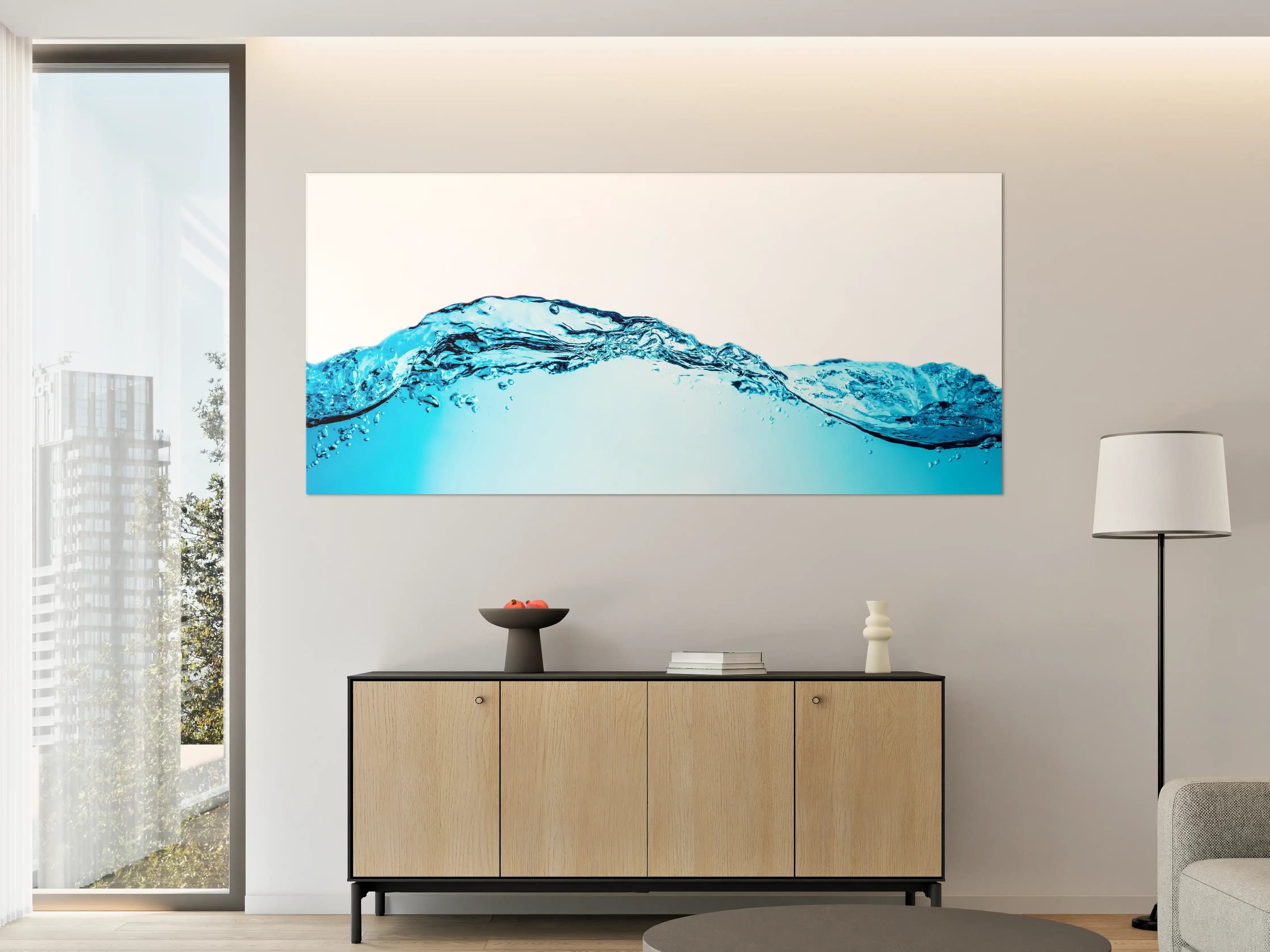 Große Wandbilder - Blaue Wasserwelle mit Bläschen