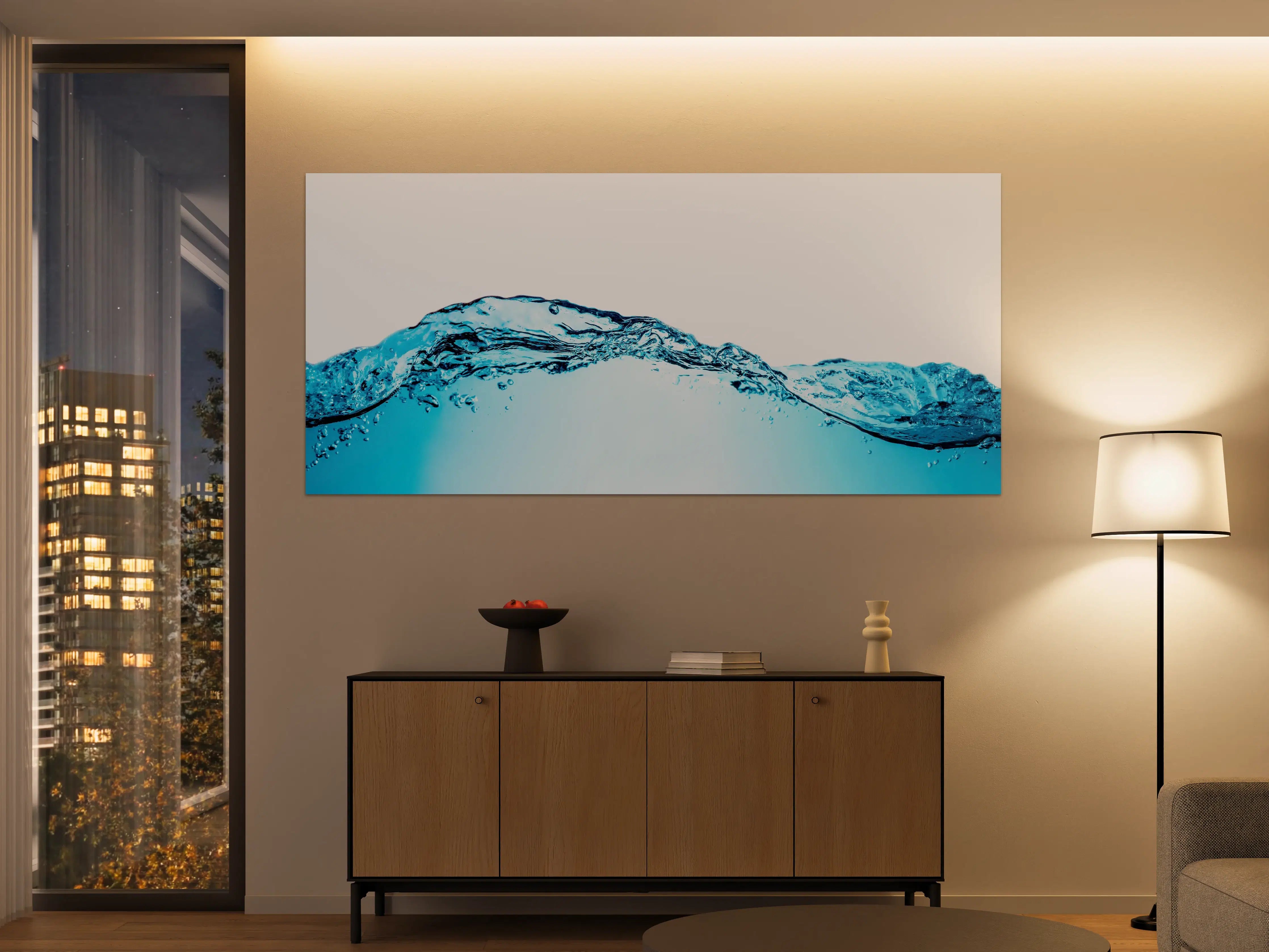 Große Wandbilder - Blaue Wasserwelle mit Bläschen