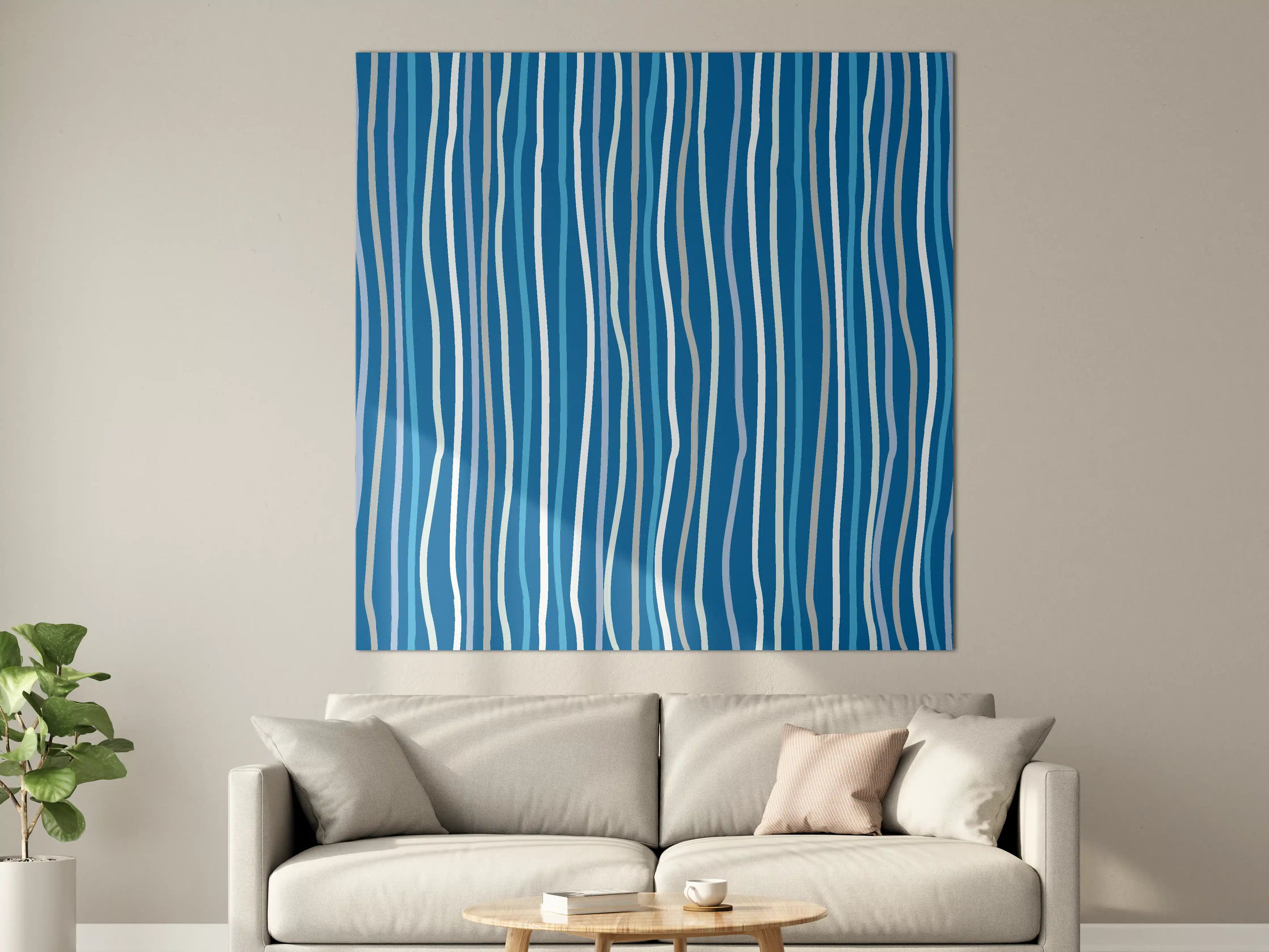 Große Wandbilder - Blaue Wellenmusterwandgestaltung