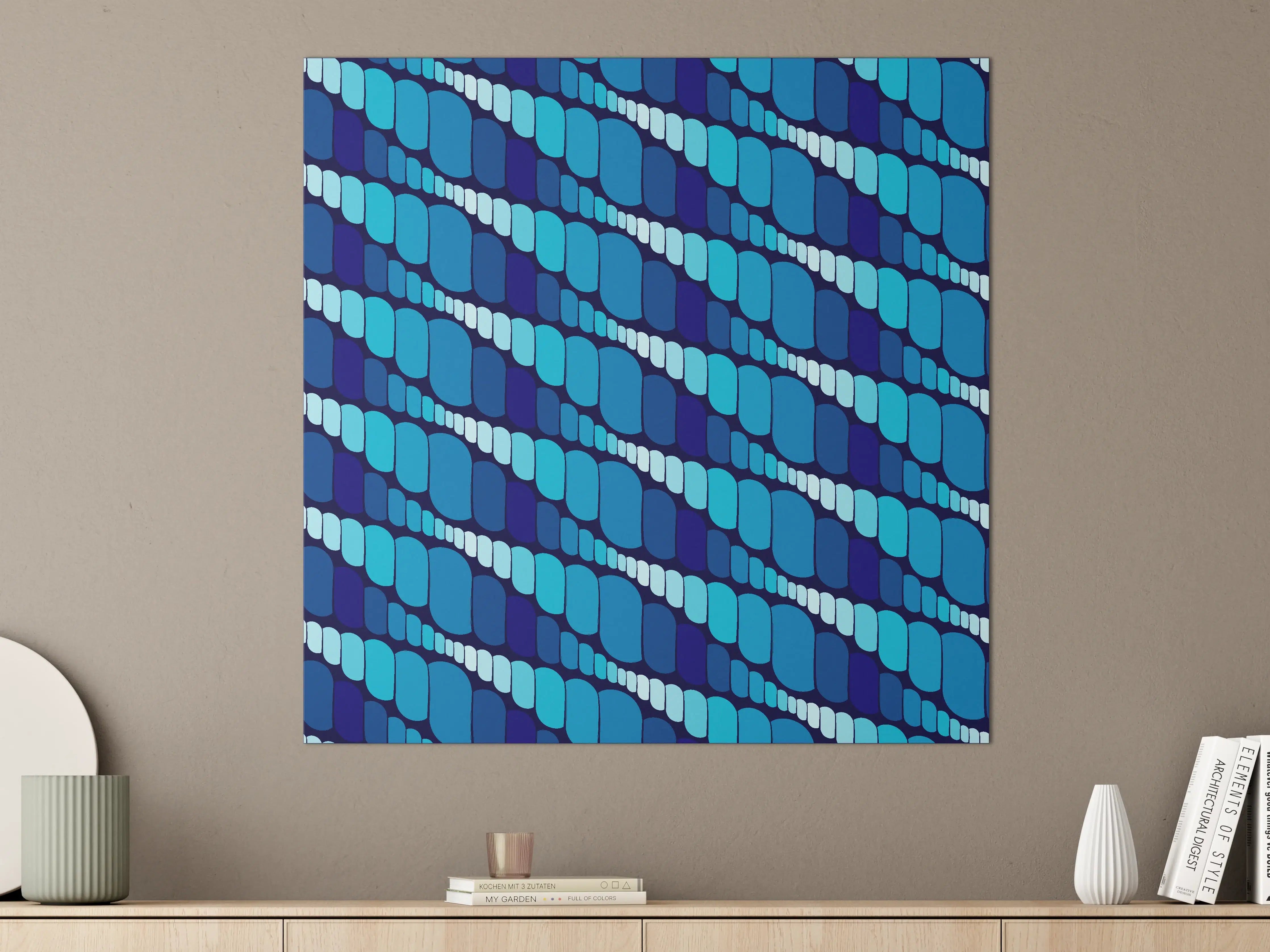 Große Wandbilder - Blaue geometrische Muster mit Lichtreflexionen