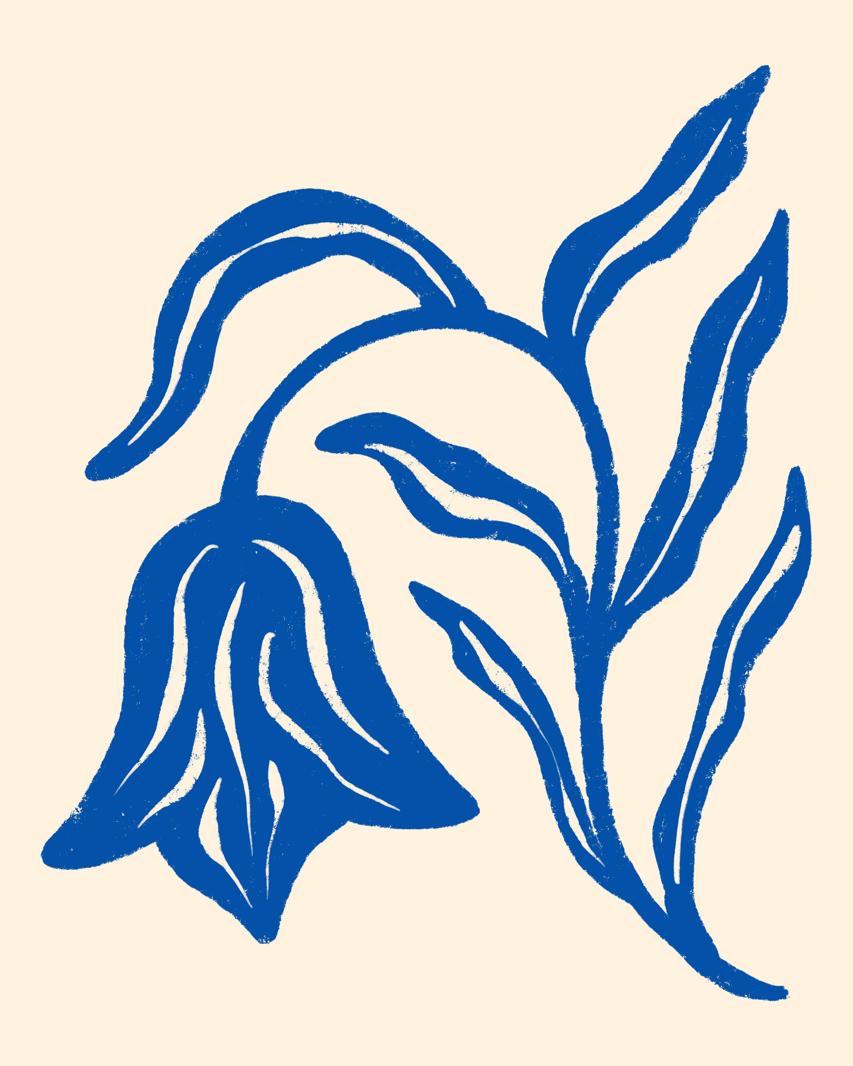 Große Wandbilder-Blauer Blumendruck auf beige Hintergrund