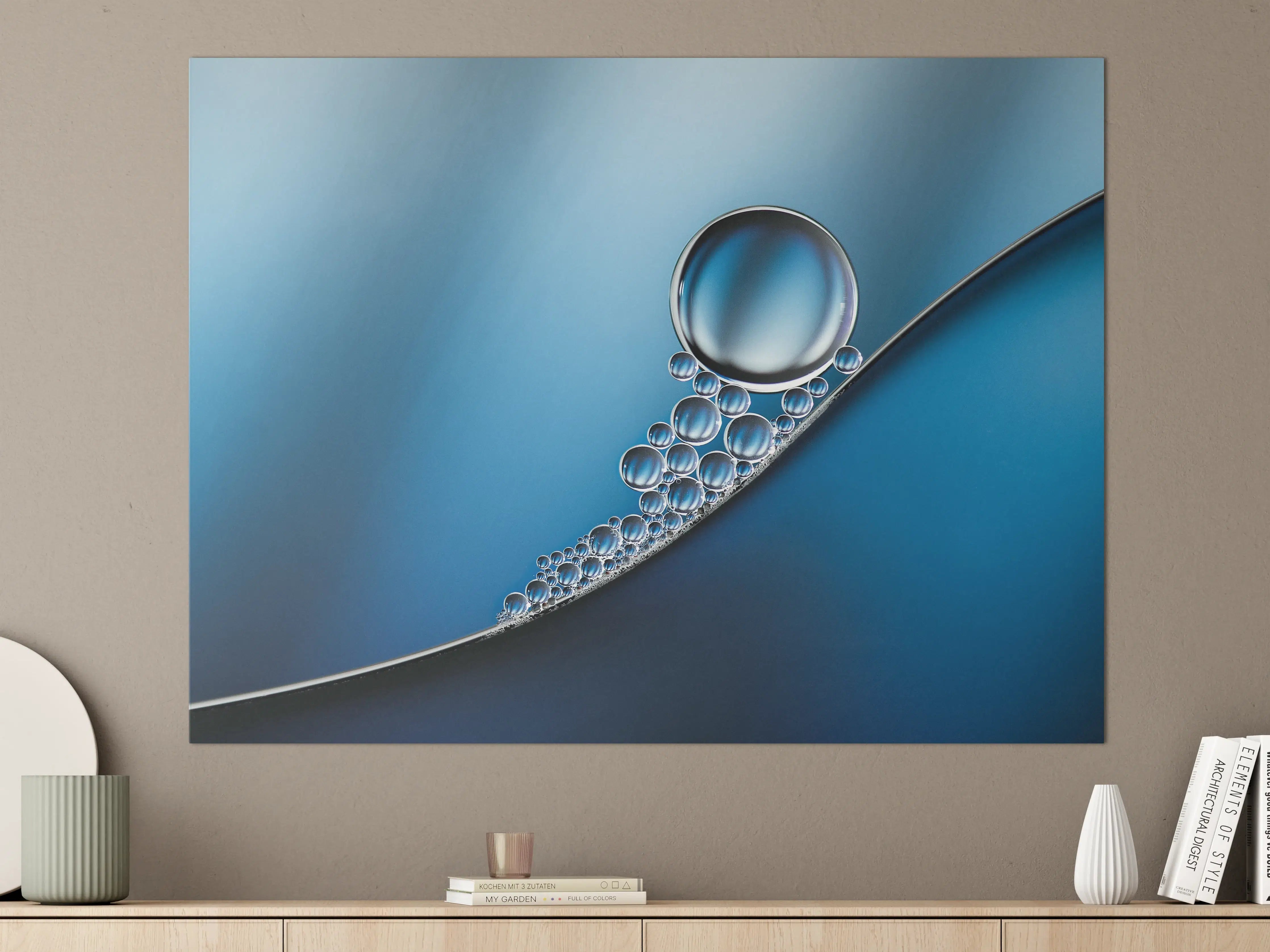 Große Wandbilder - Blauer Wasser- und Glaseffekt mit Bubbles