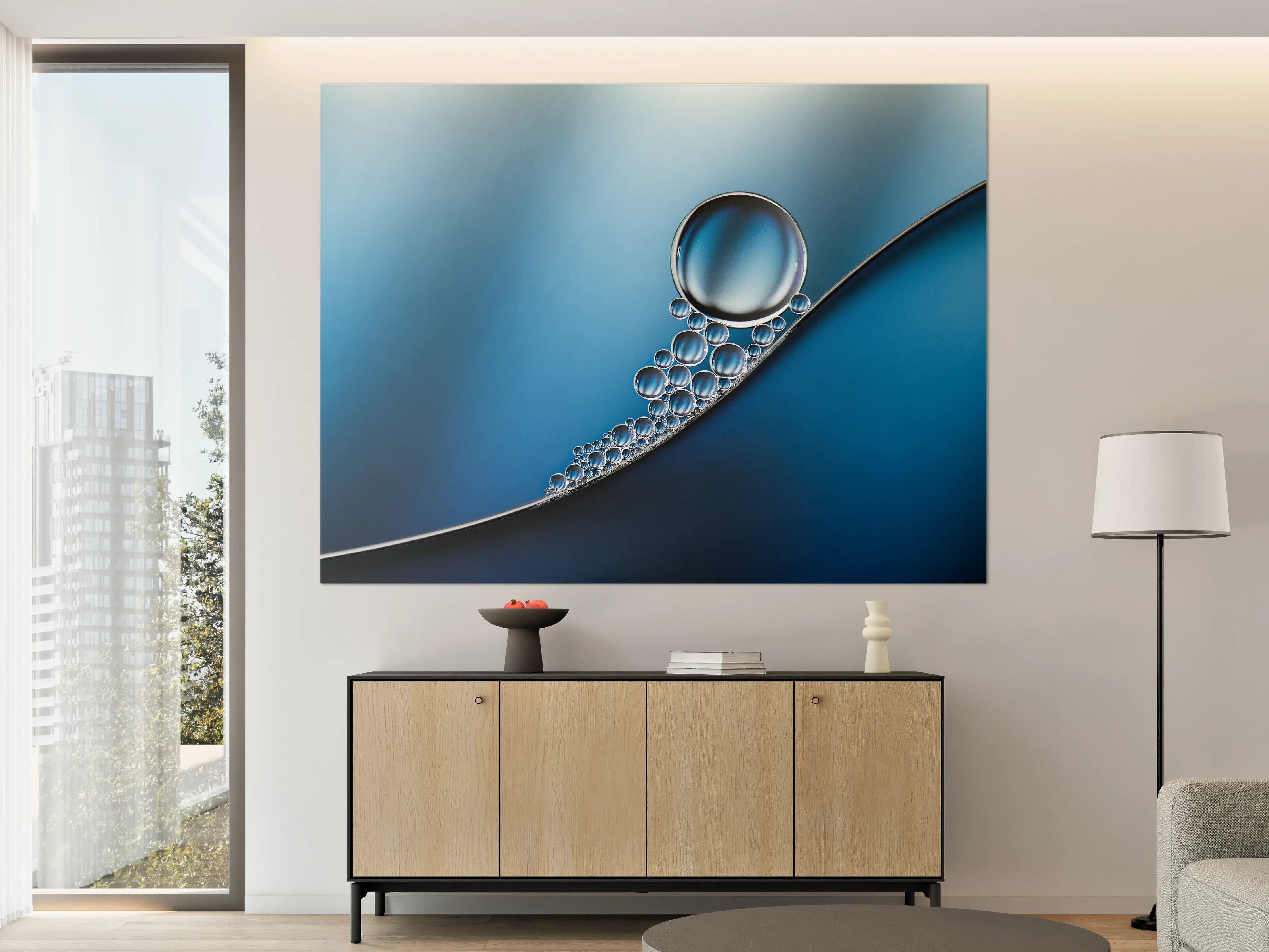 Große Wandbilder - Blauer Wasser- und Glaseffekt mit Bubbles