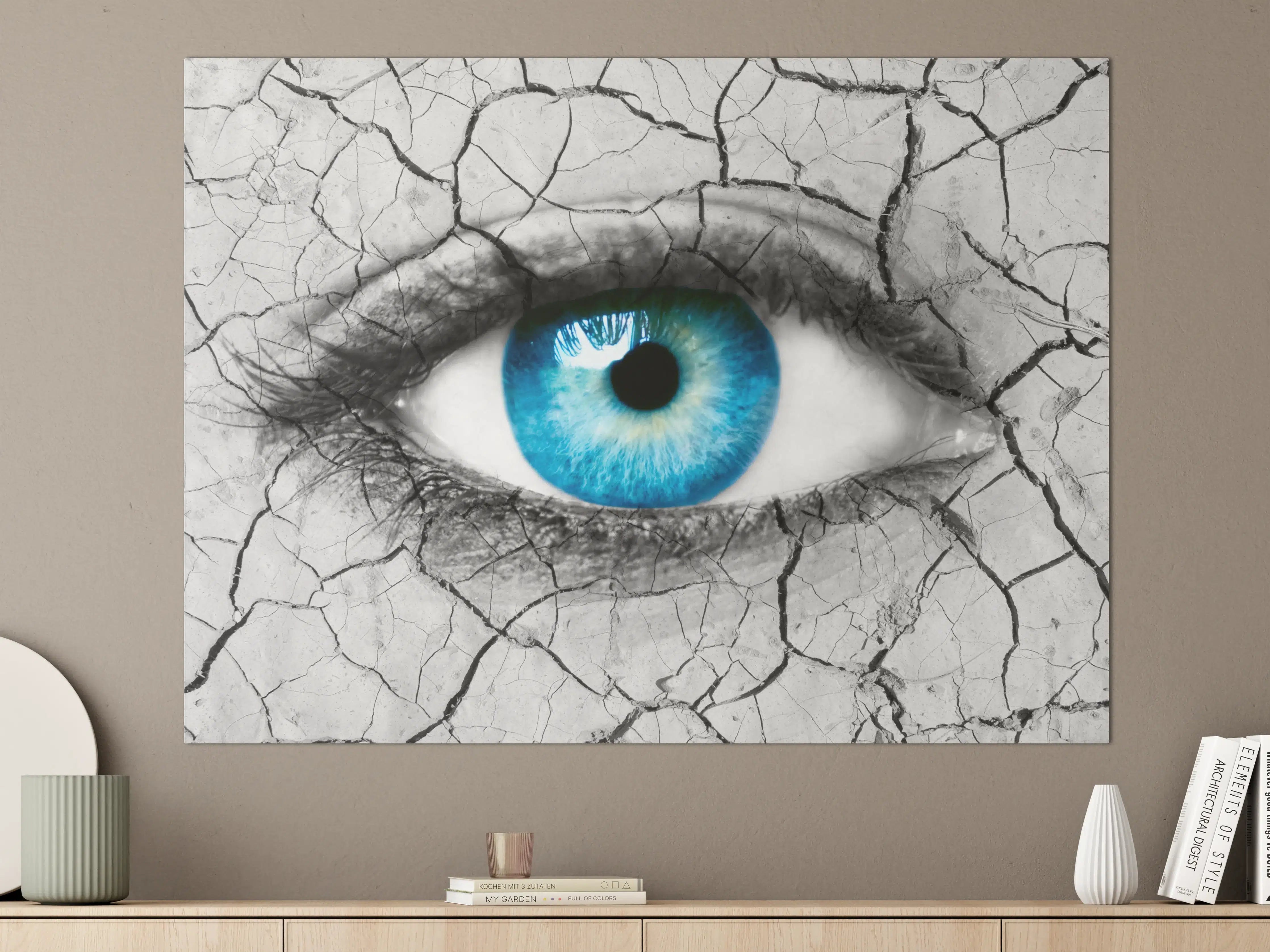 Große Wandbilder - Blaues Auge mit Riss-Struktur