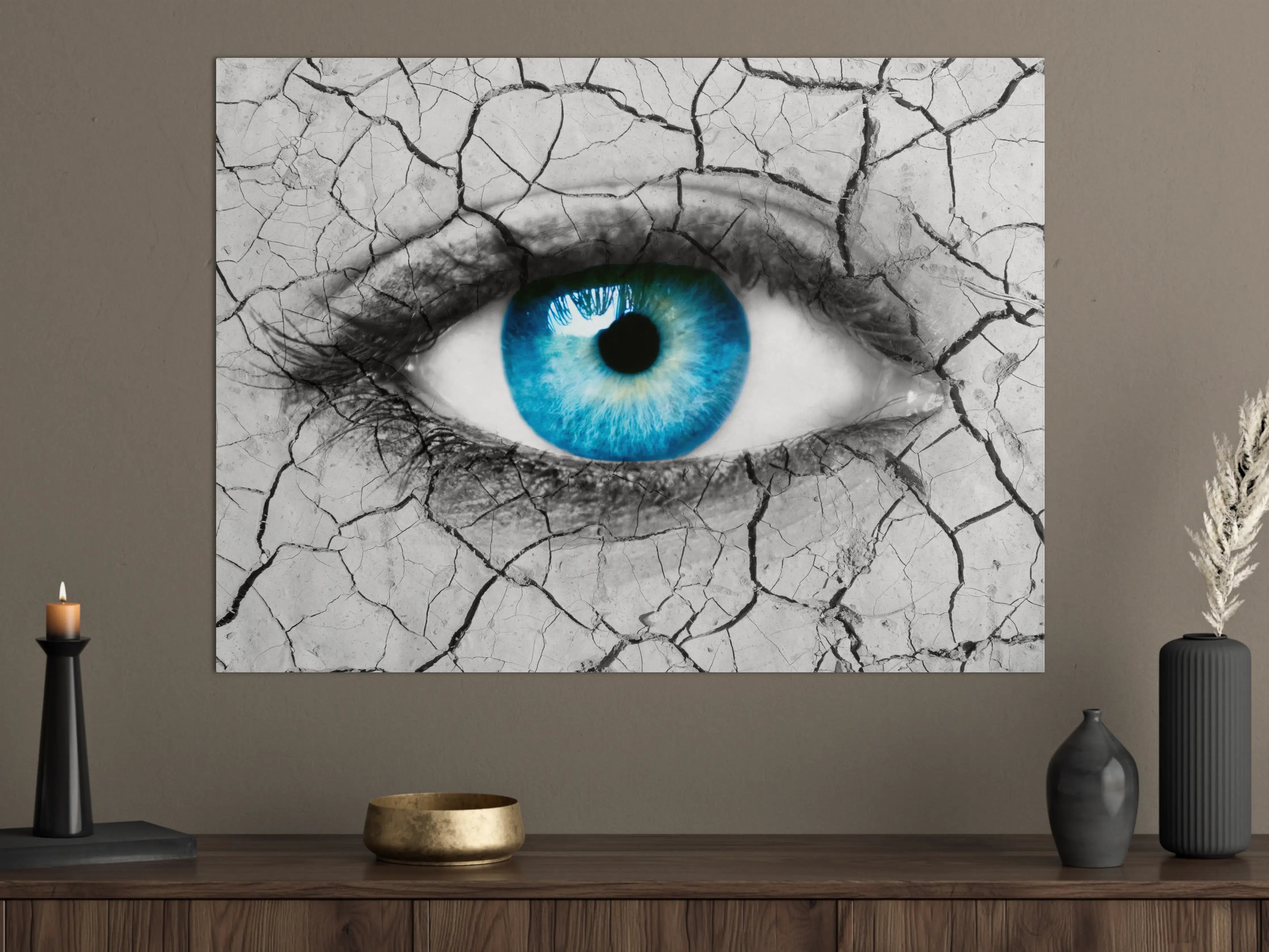 Große Wandbilder - Blaues Auge mit Riss-Struktur