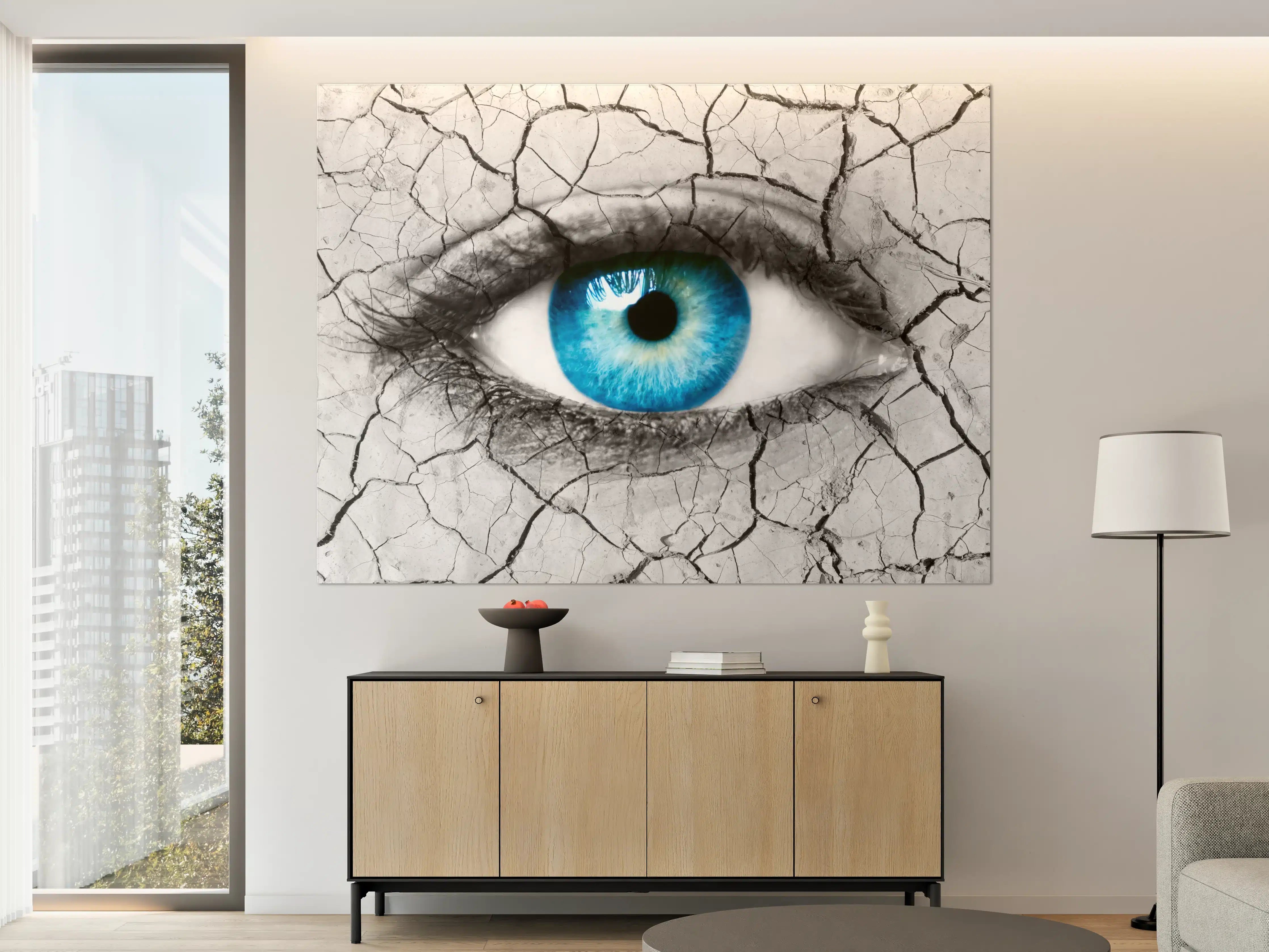 Große Wandbilder - Blaues Auge mit Riss-Struktur