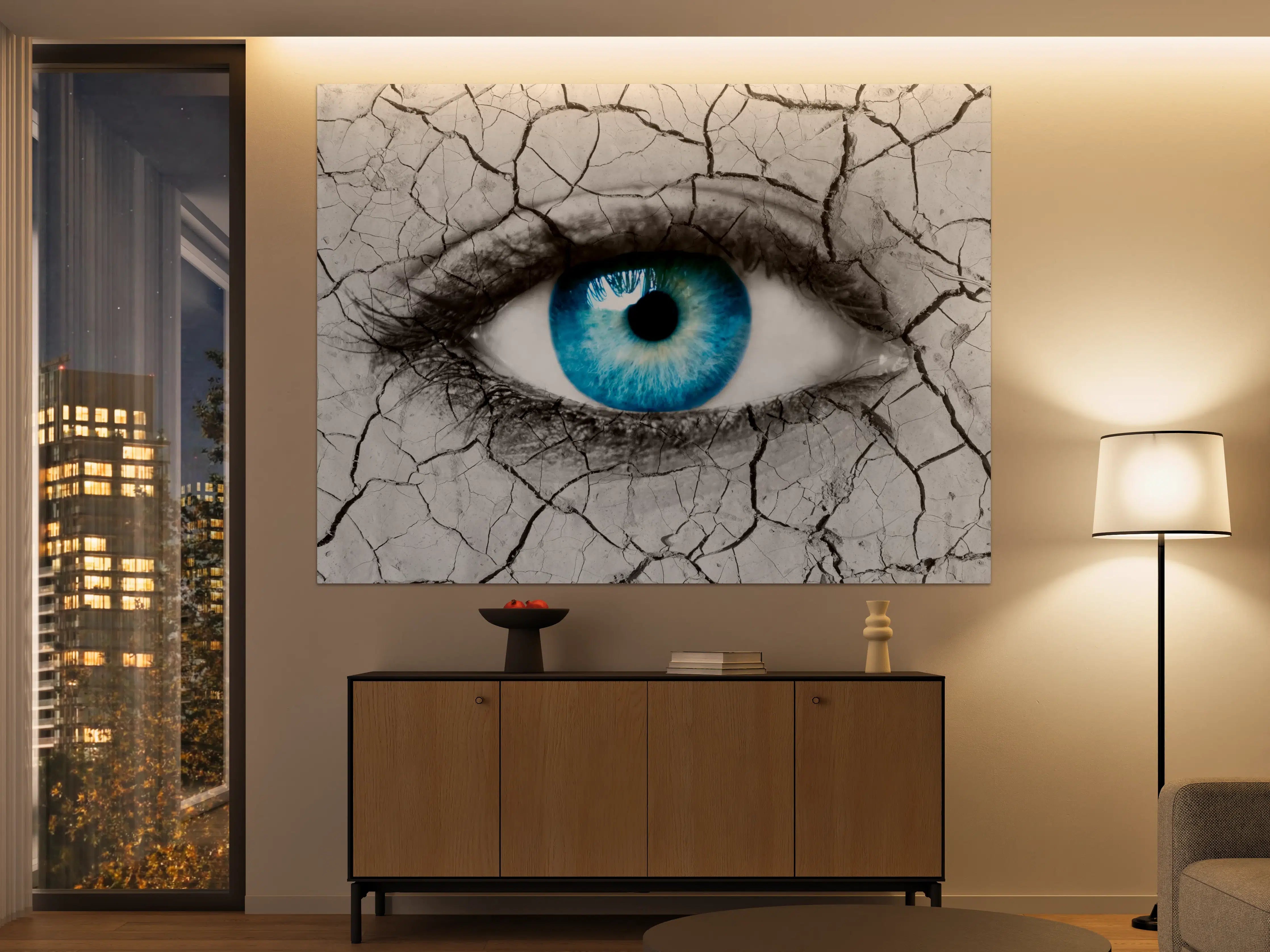 Große Wandbilder - Blaues Auge mit Riss-Struktur