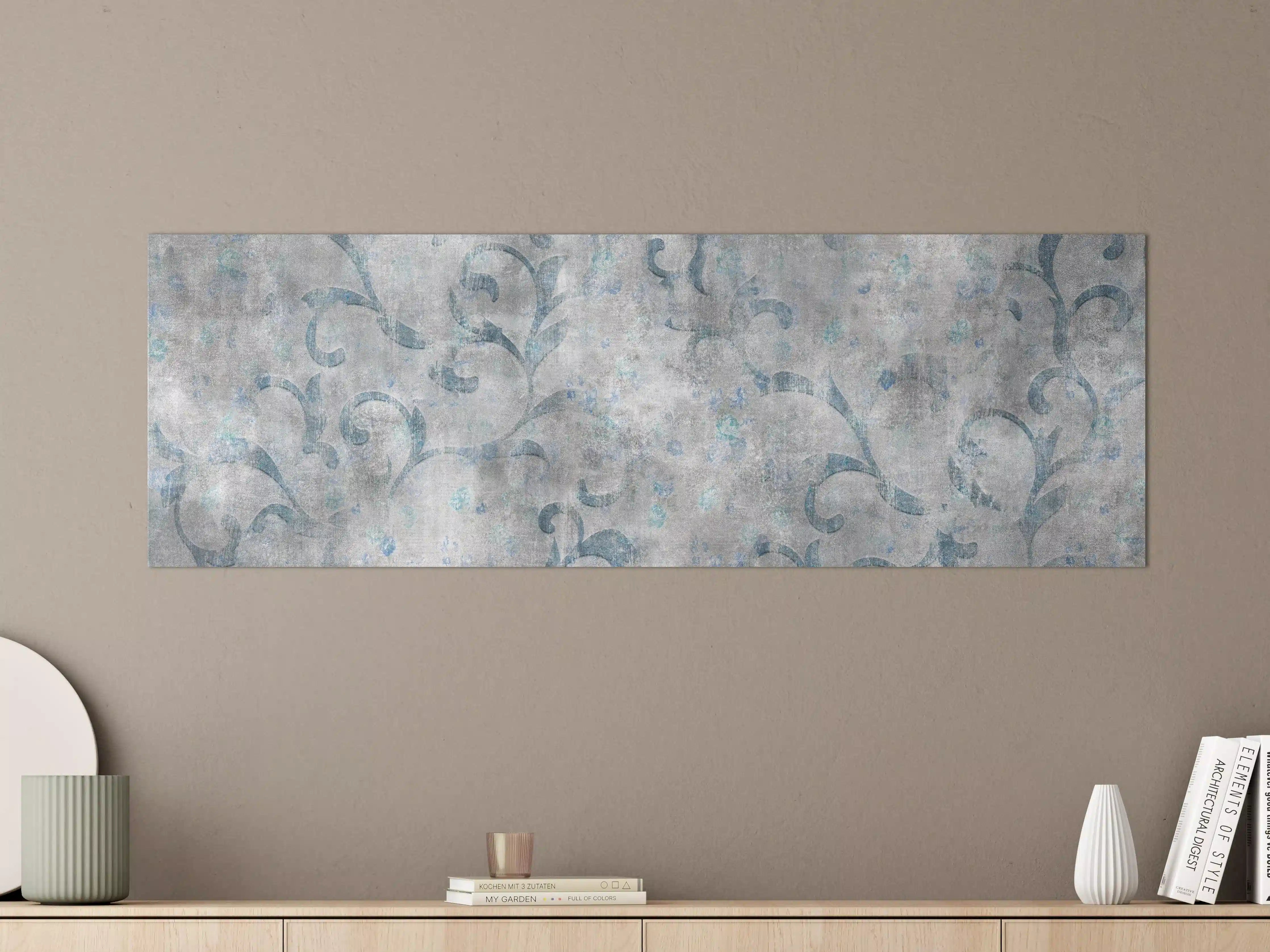 Große Wandbilder - Blaues Blätter Muster - Zement