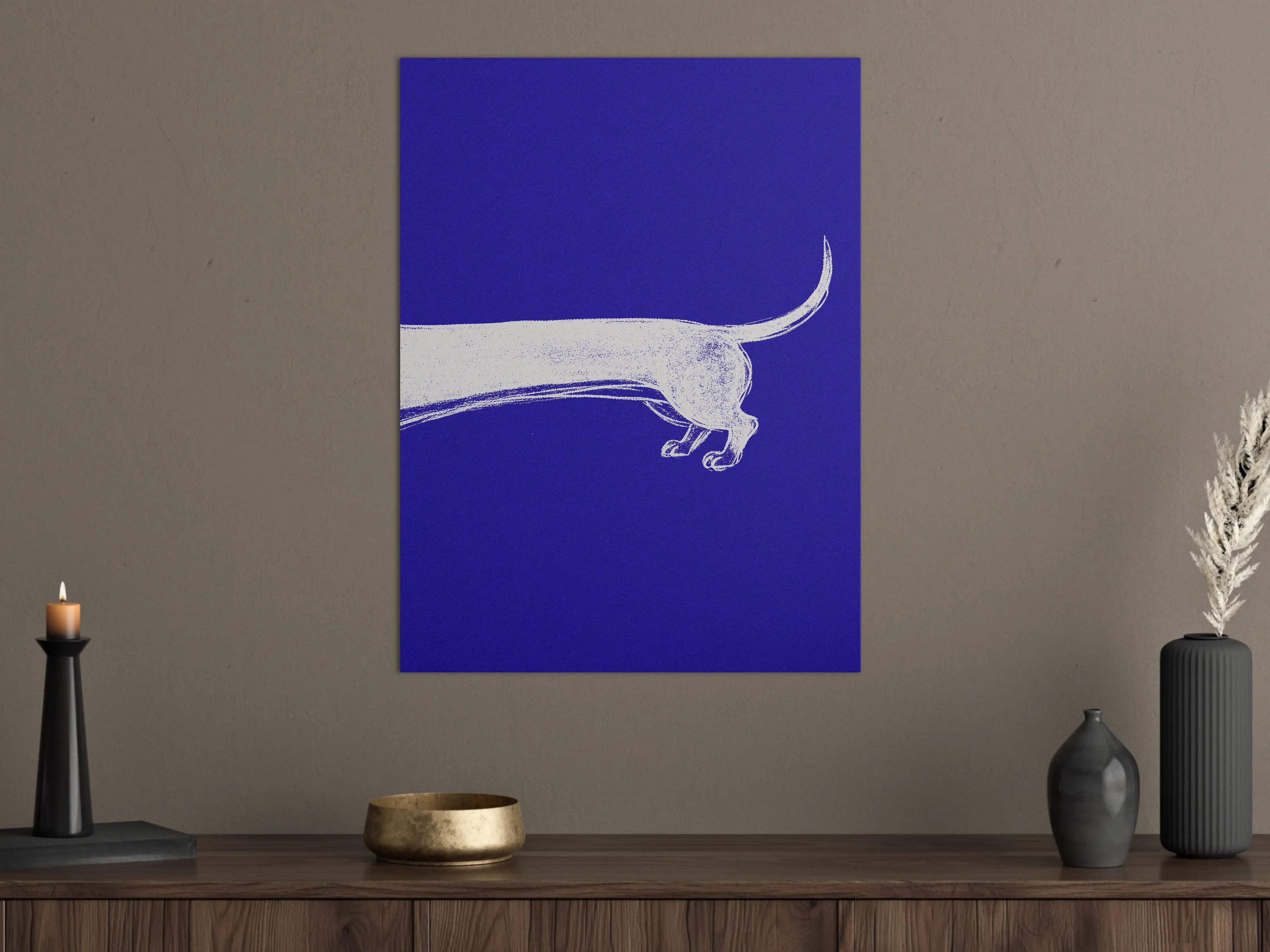 Große Wandbilder - Blaues Kunstwerk mit weißem Katzenmotiv
