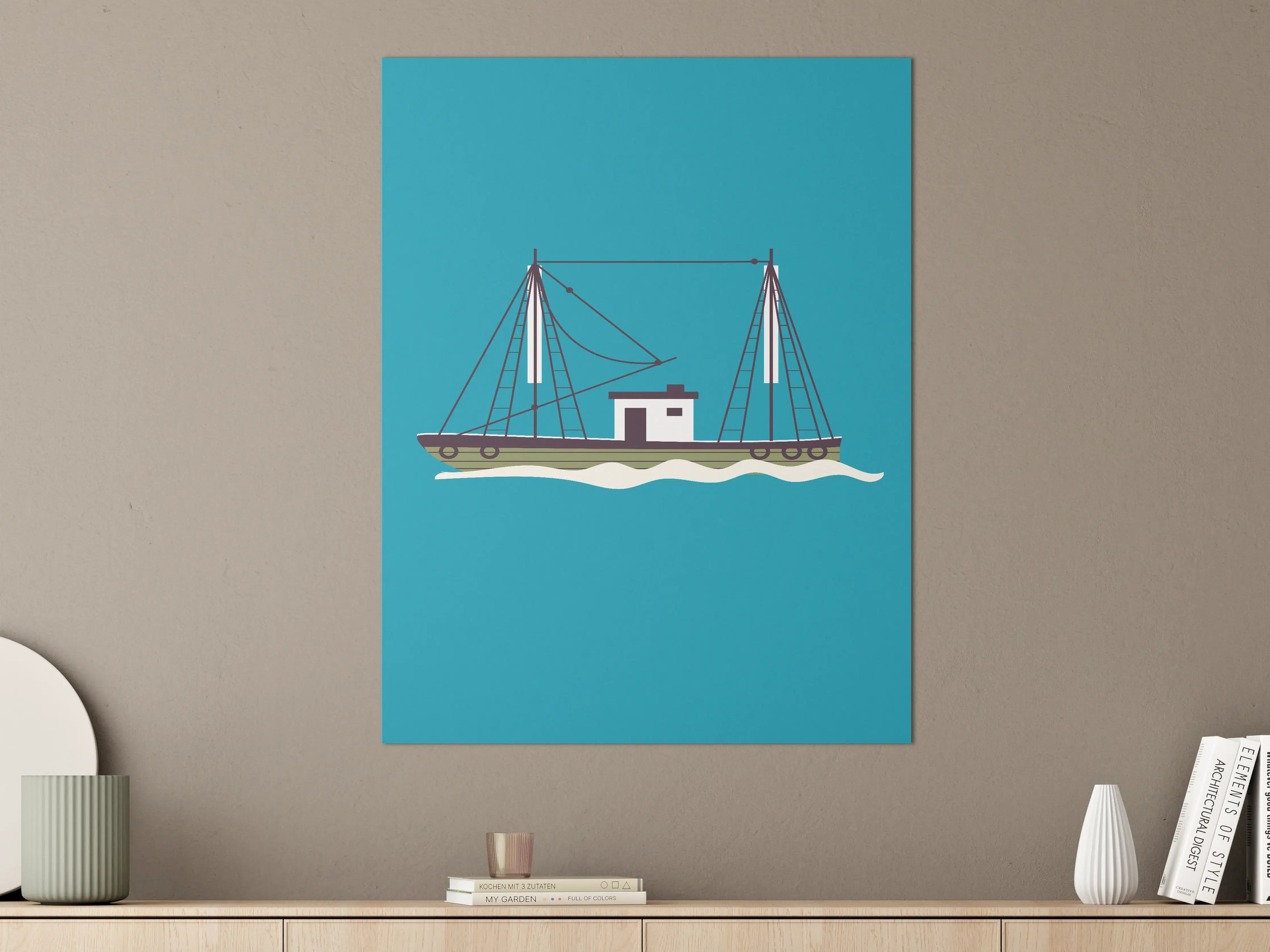 Große Wandbilder - Blaues Segelschiff auf dem Wasser