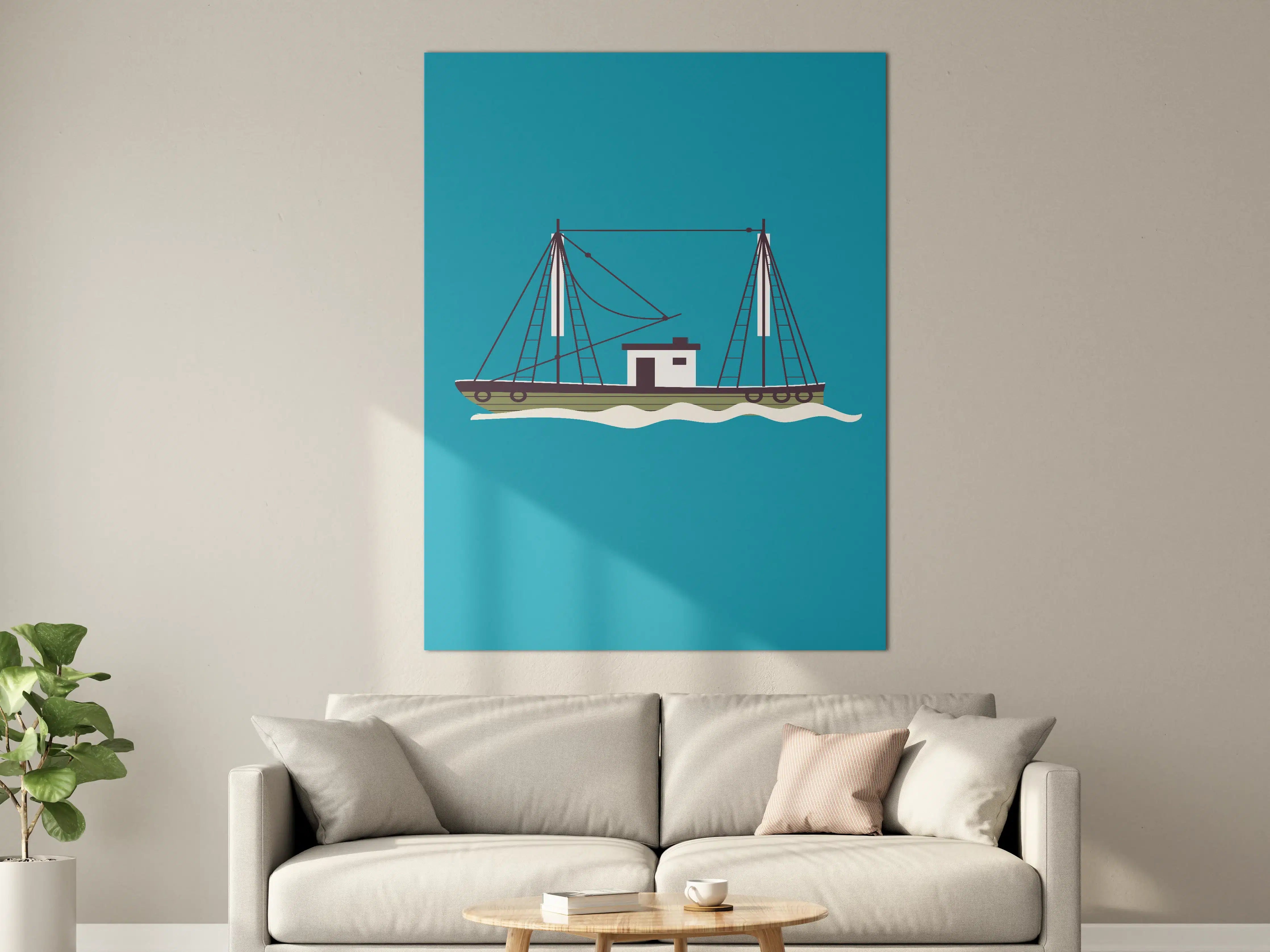 Große Wandbilder - Blaues Segelschiff auf dem Wasser