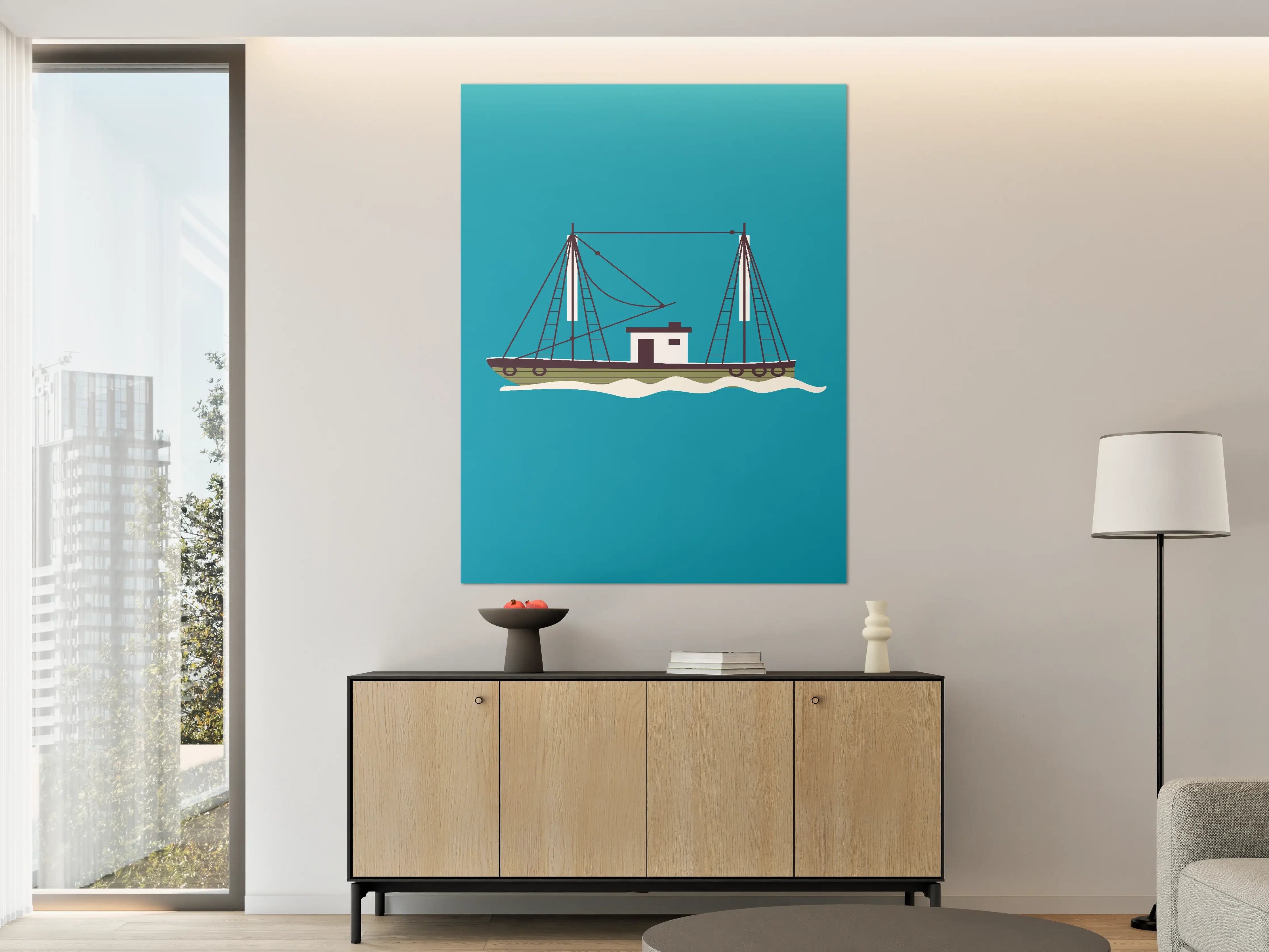 Große Wandbilder - Blaues Segelschiff auf dem Wasser