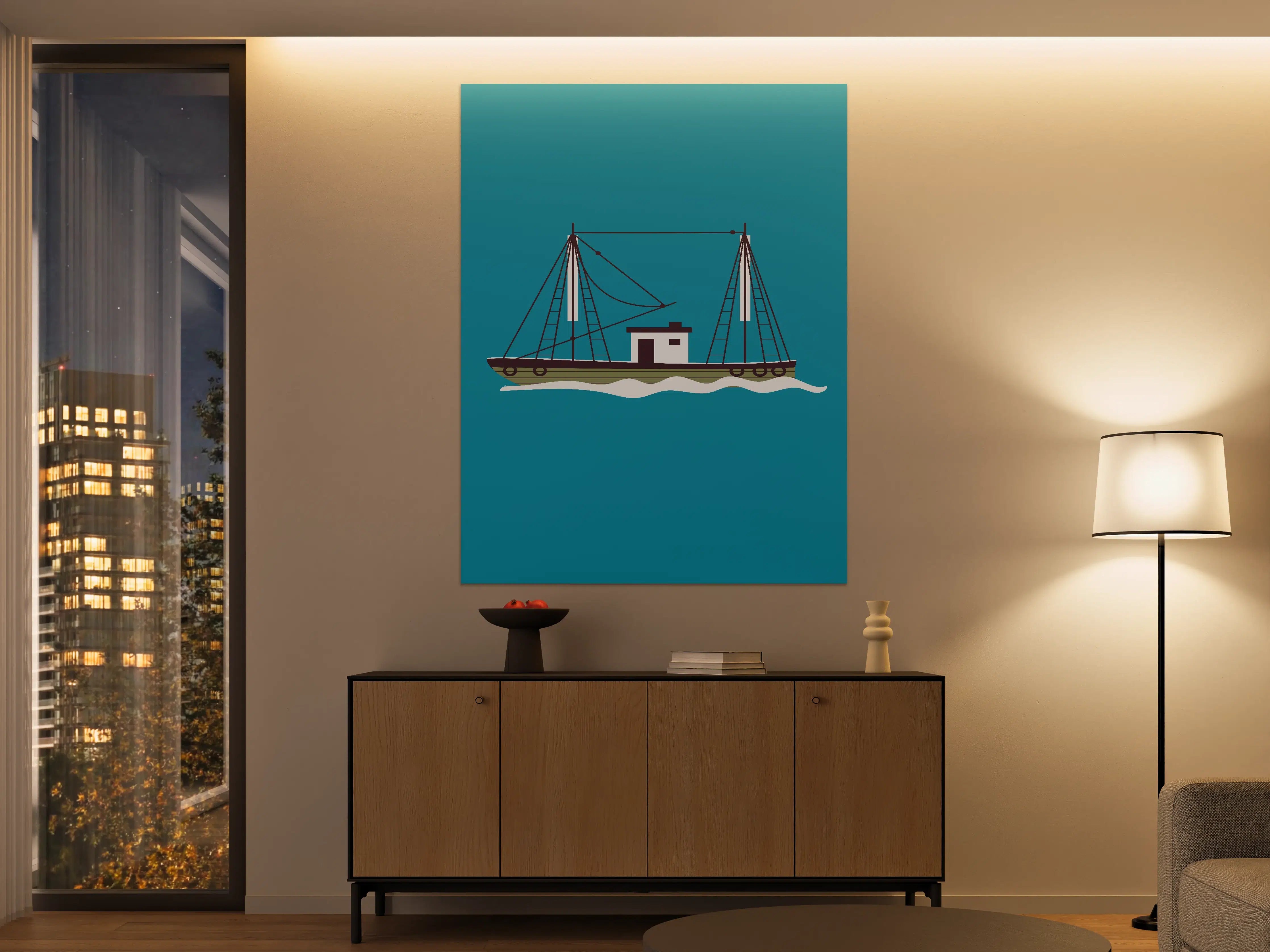 Große Wandbilder - Blaues Segelschiff auf dem Wasser