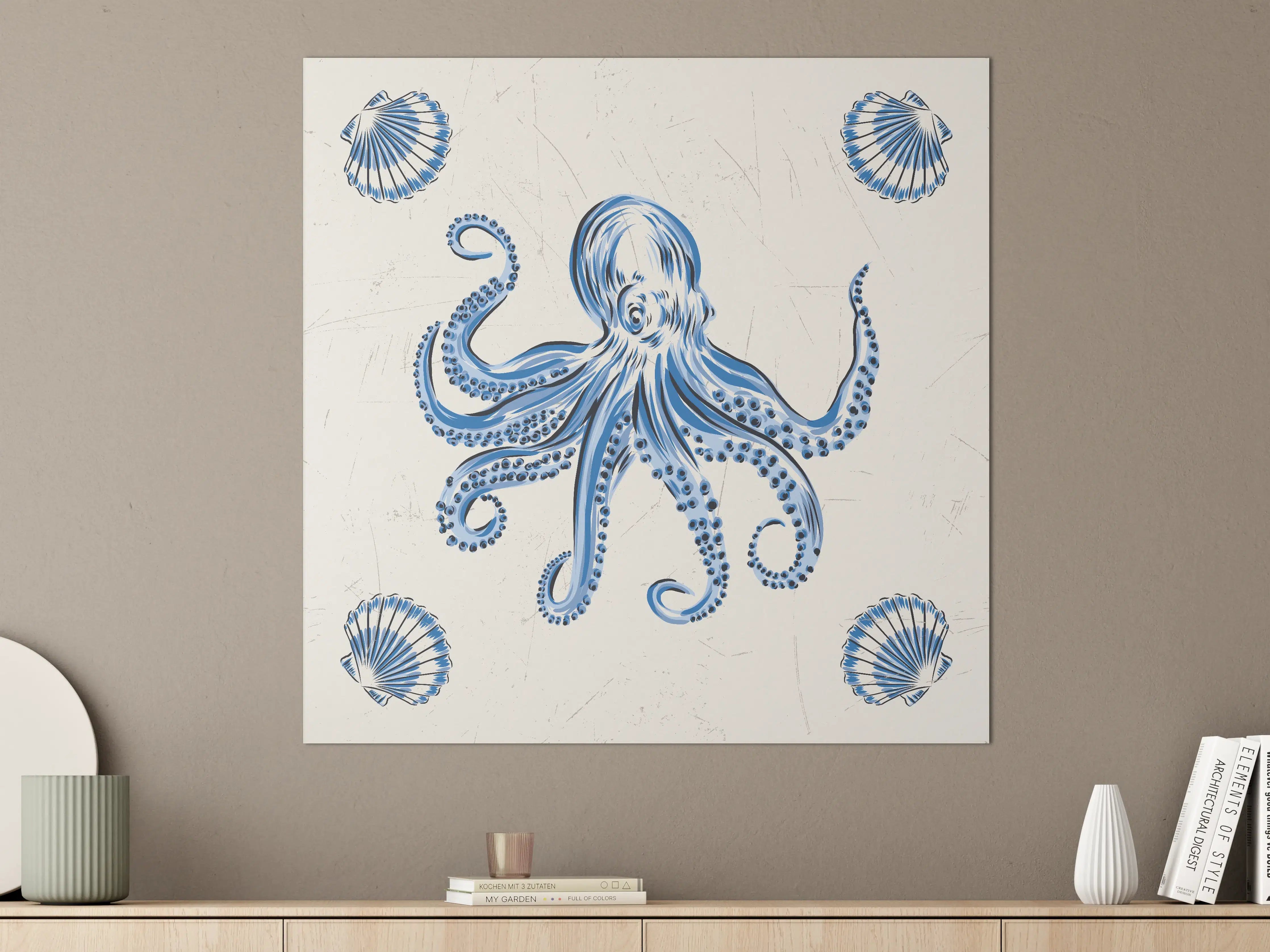 Große Wandbilder - Blaues Tintenfisch-Motiv mit Muscheln