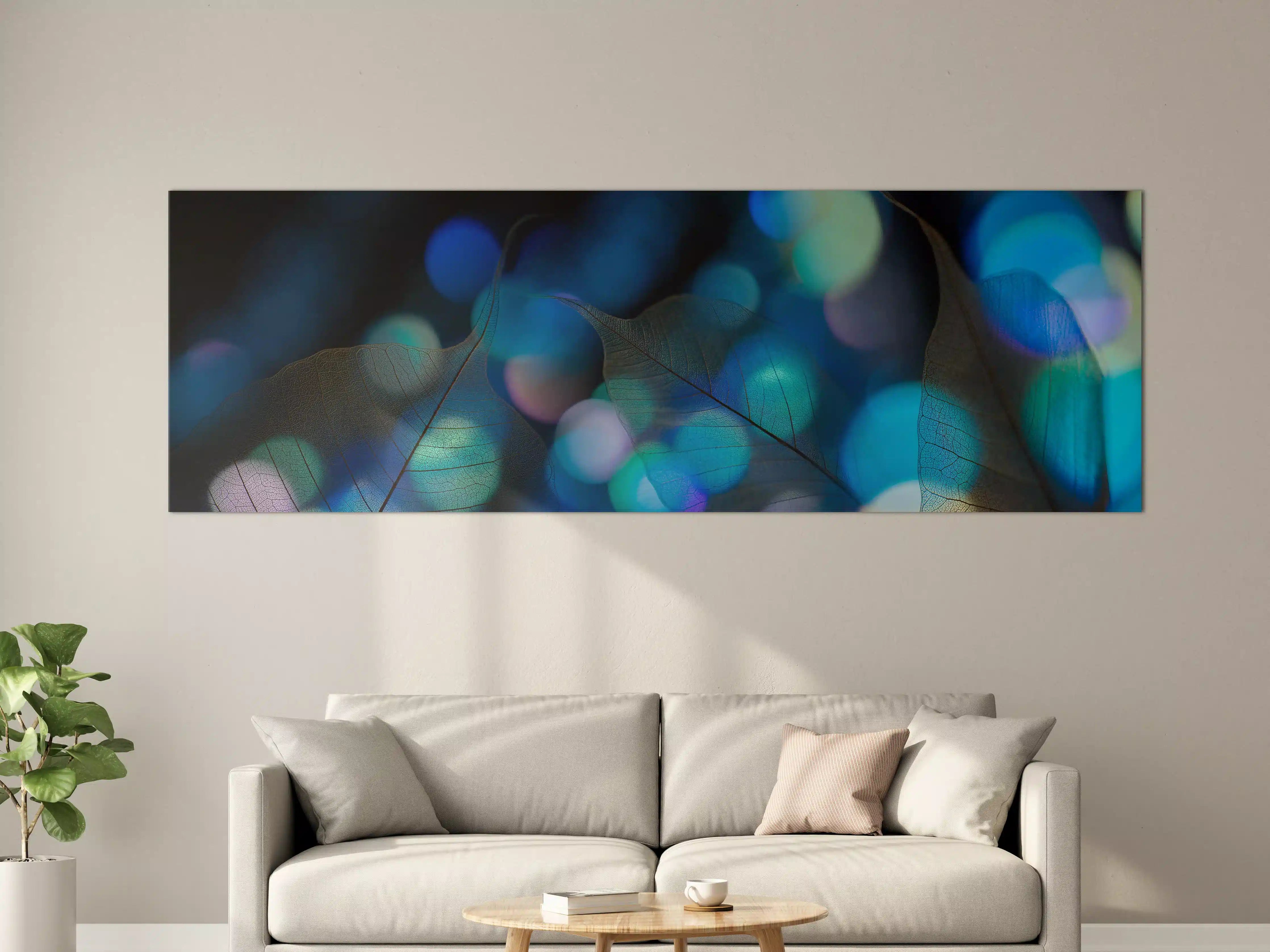 Große Wandbilder - Blaugrün Lichtspiel Blatttextur