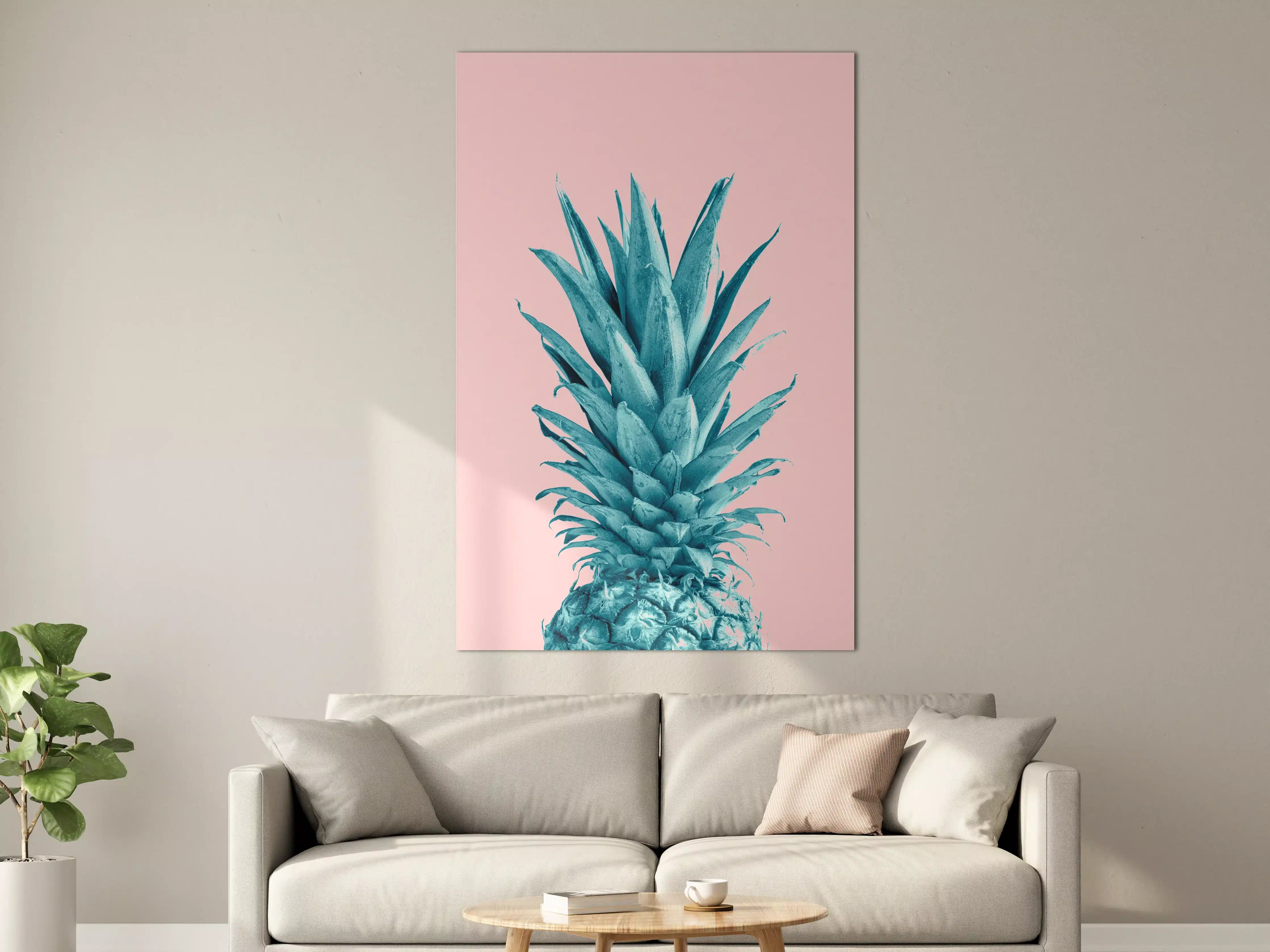 Große Wandbilder - Blautöne-Pineapple auf Roségrau-Hintergrund