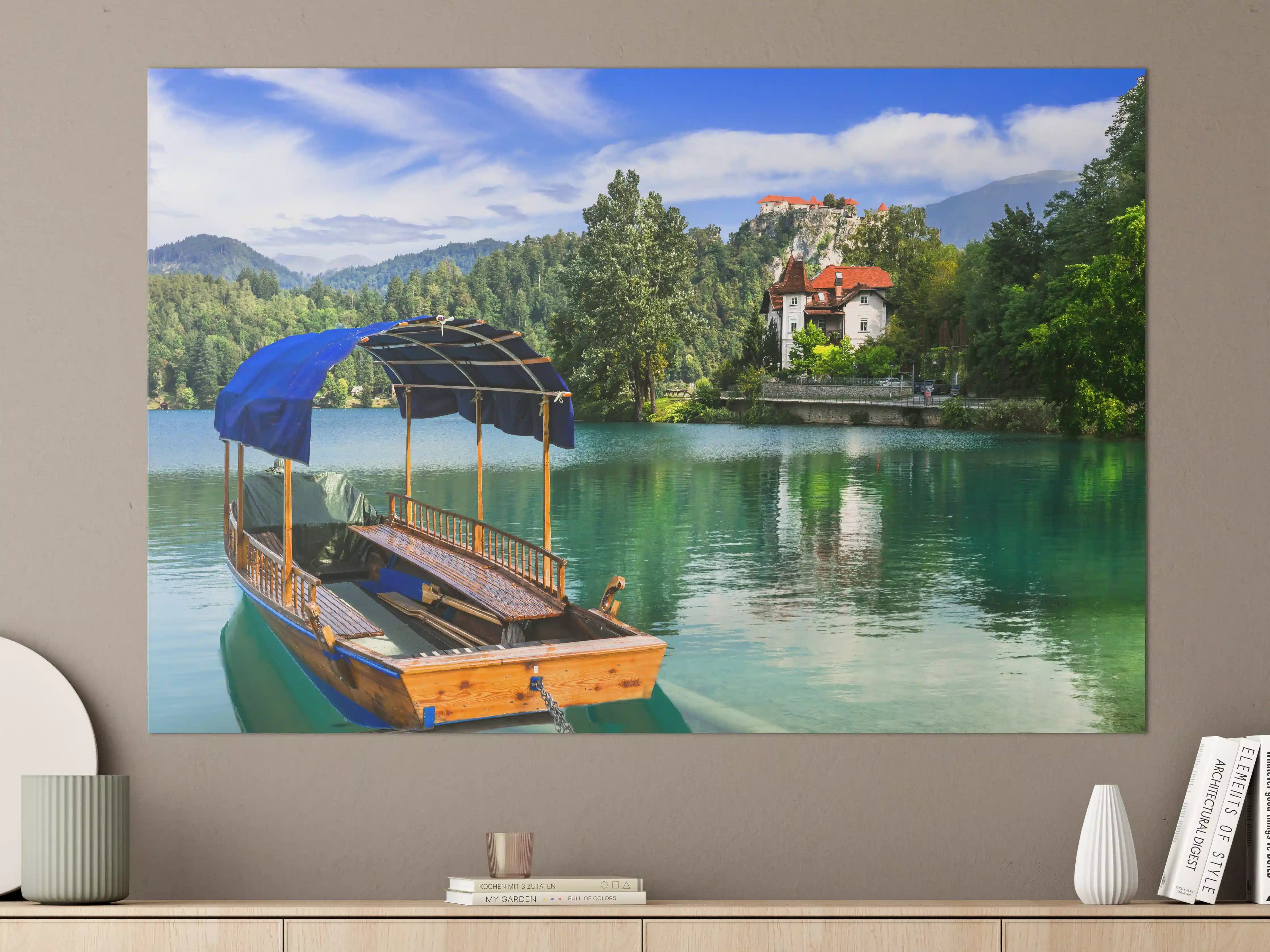 Große Wandbilder - Bled See mit Holzboot