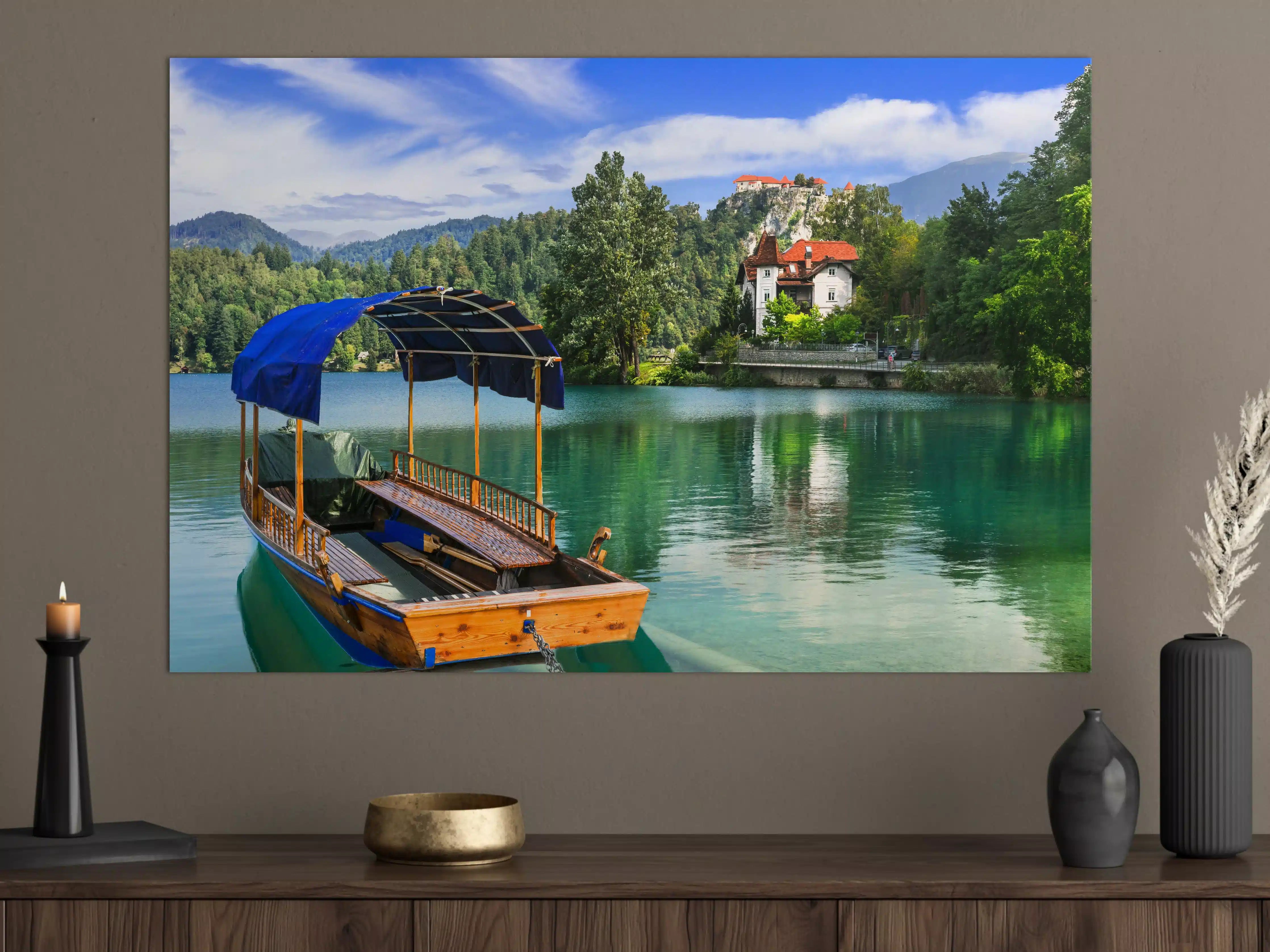 Große Wandbilder - Bled See mit Holzboot