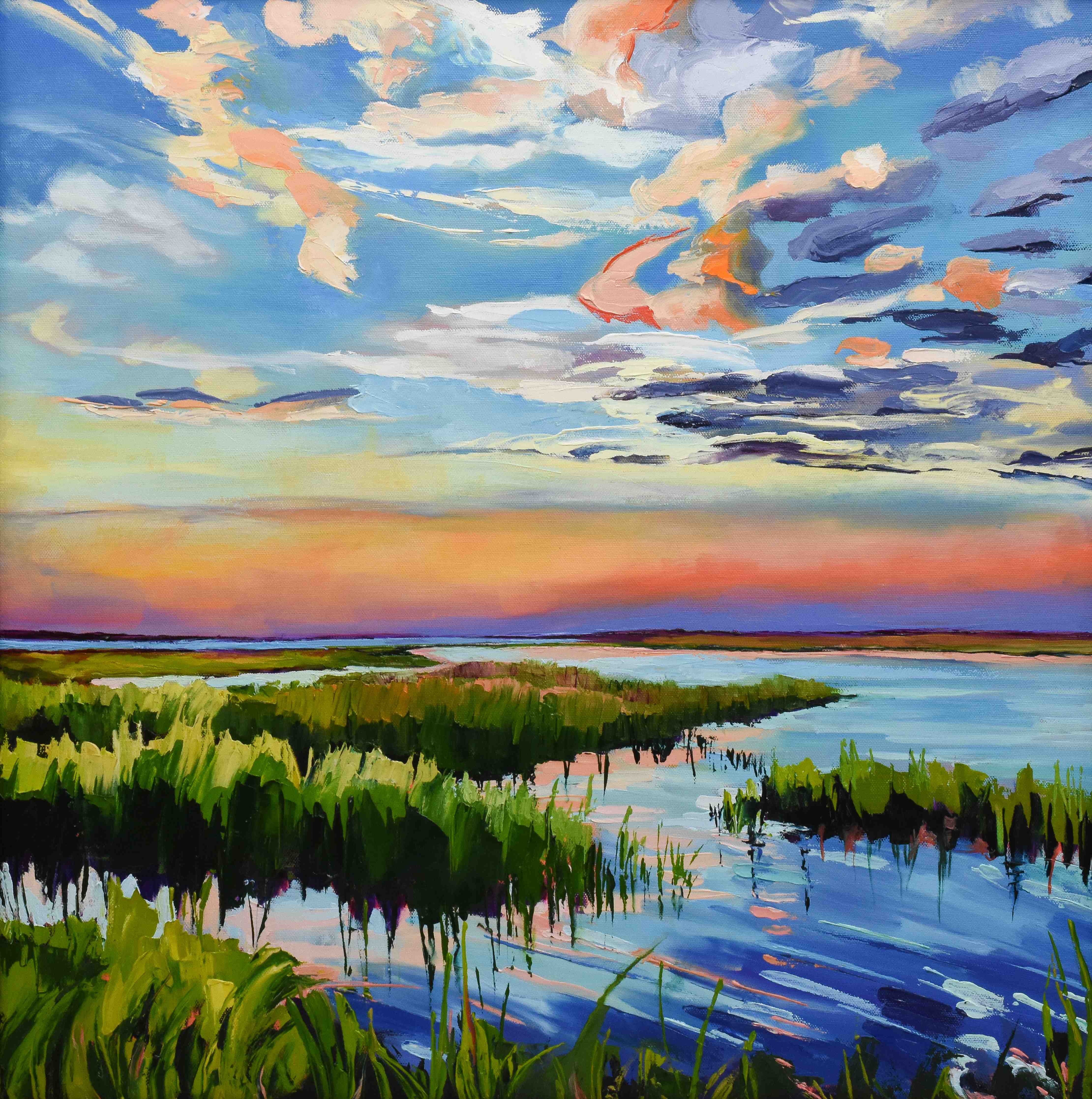 Große Wandbilder-Blick auf den ruhigen Fluss bei Sonnenuntergang