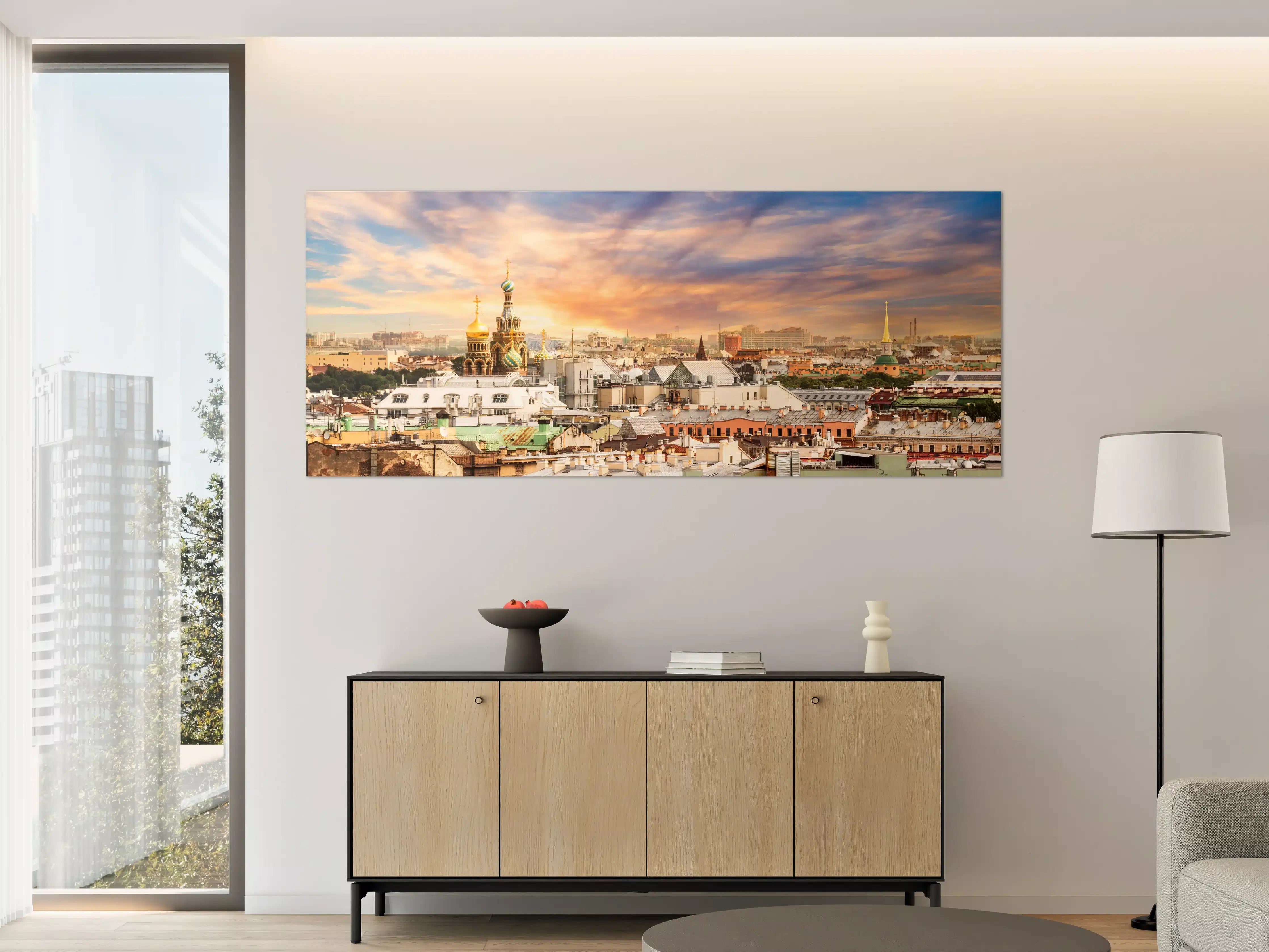 Große Wandbilder - Blick auf die Skyline bei Sonnenuntergang